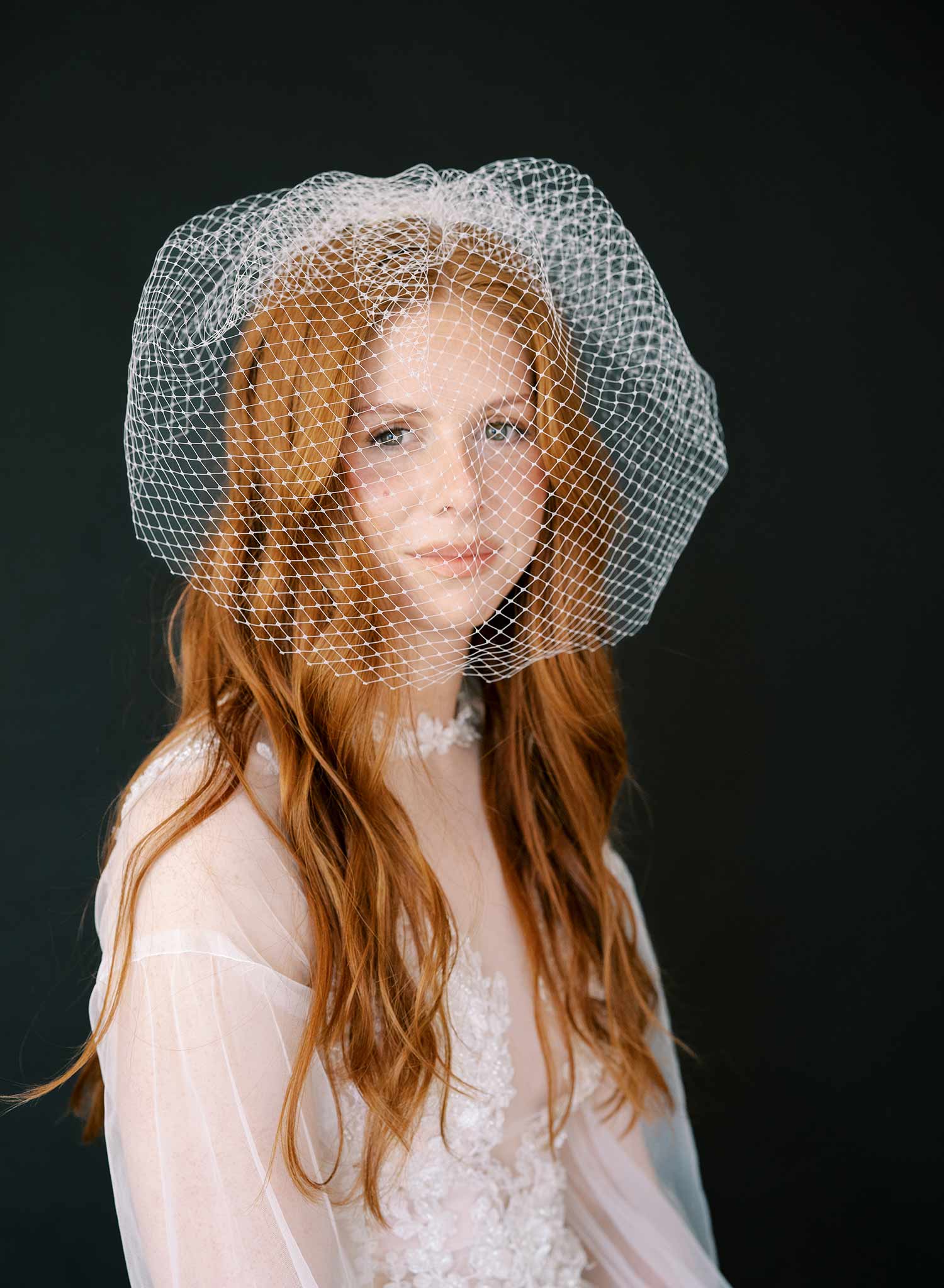 wide plain birdcage white bridal veil, twigs and honey