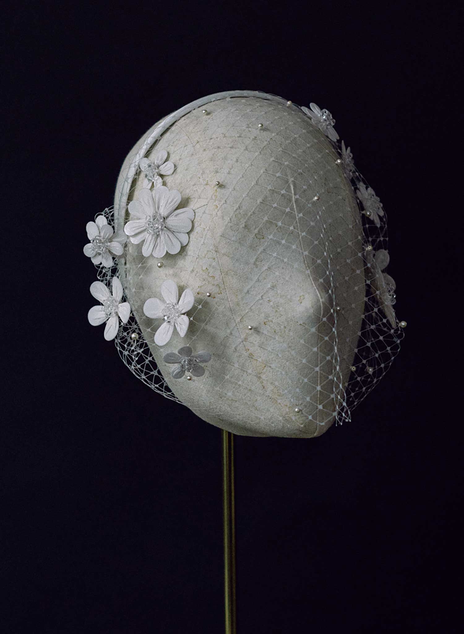 Embroidered primrose headband birdcage veil - Style #2449