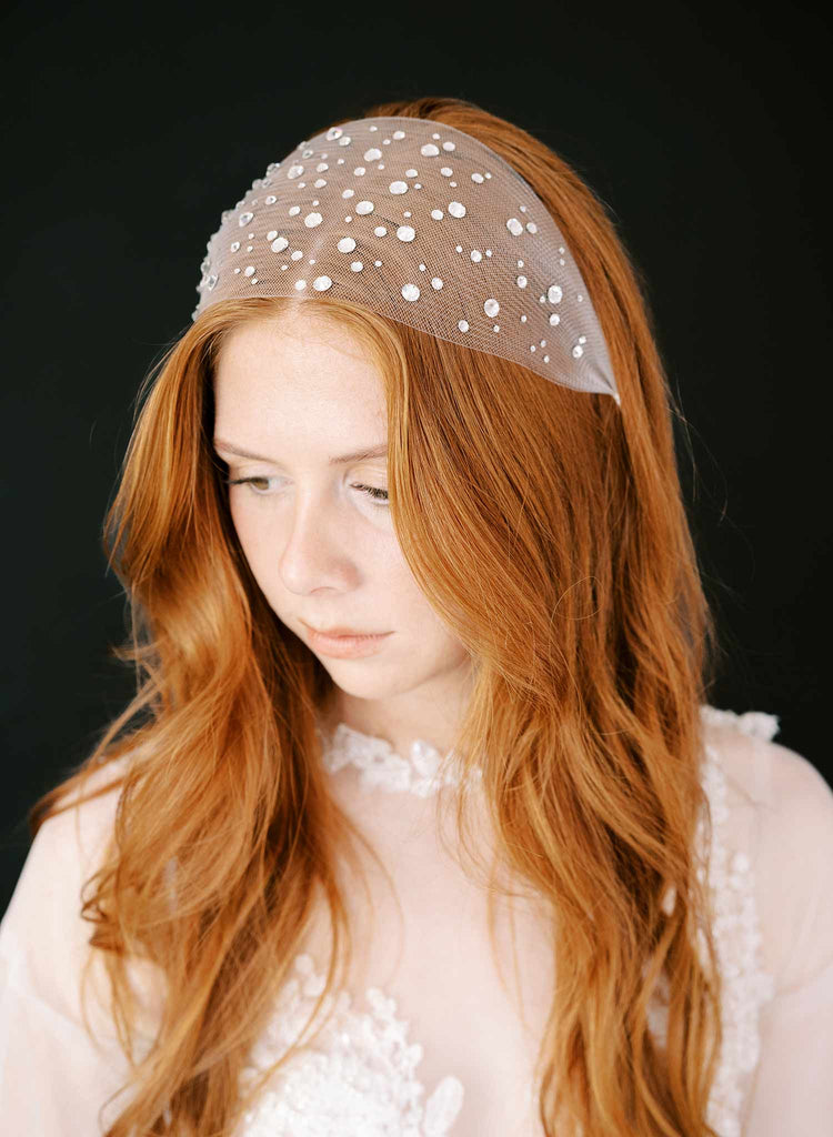 crinoline fabric pearl crystal wedding headband, twigs & honey