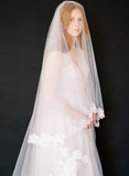long french lace tulle bridal veil with blusher, twigs and honey