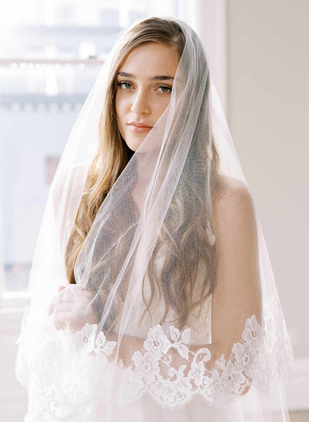 Floral romance French lace veil on silk tulle 