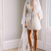 french lace trimmed long tulle veil wedding veil with blusher, twigs and honey