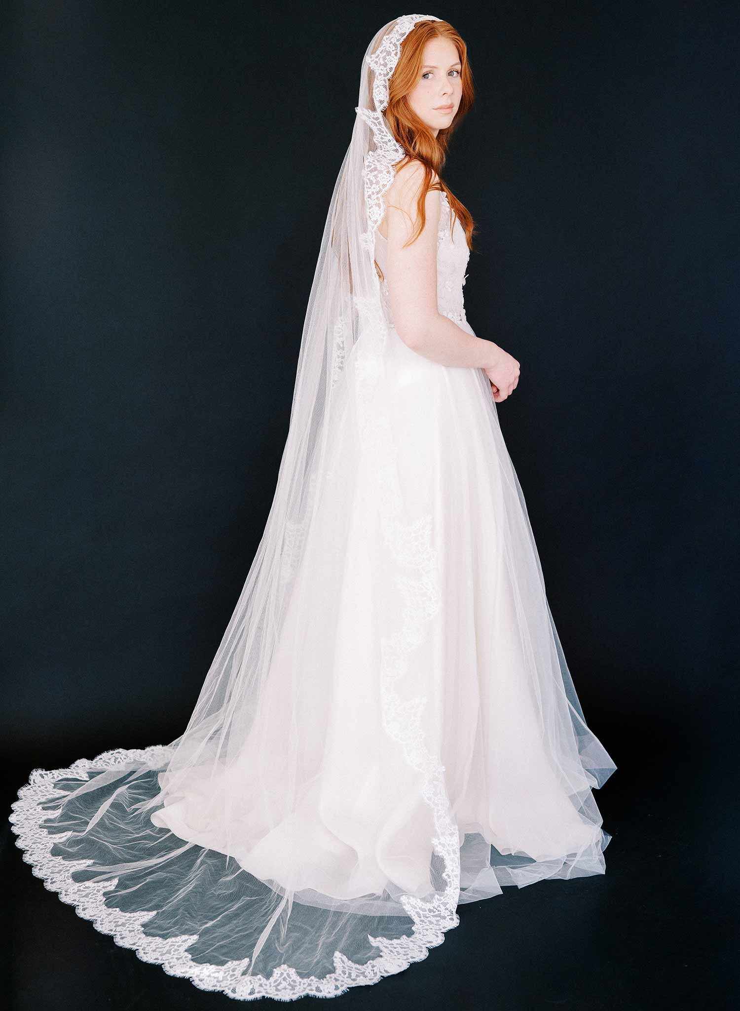long french lace train wedding veil, twigs & honey