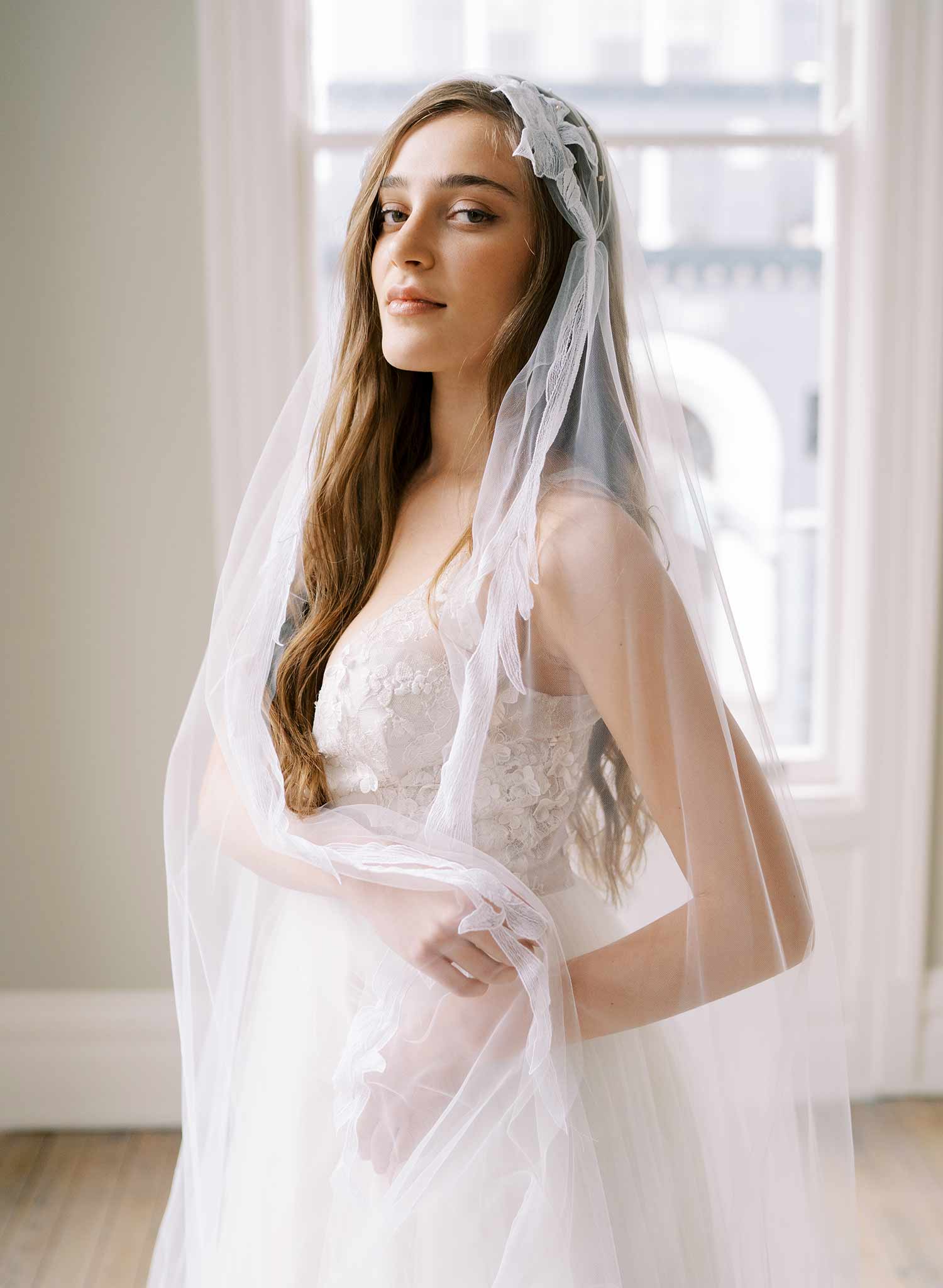french lace trimmed juliette juliet bridal veil, twigs and honey