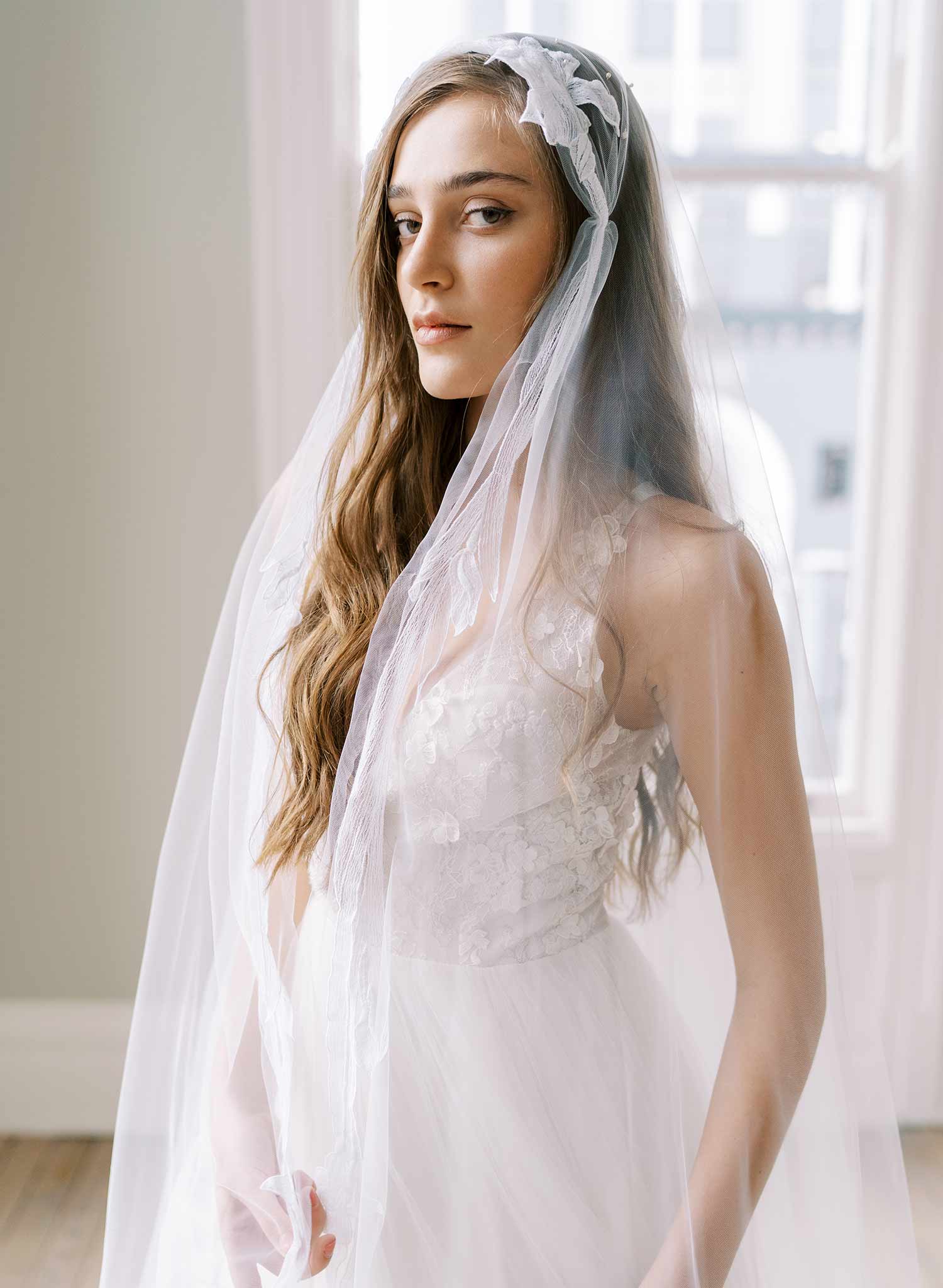 french lace trimmed juliette juliet bridal veil, twigs and honey