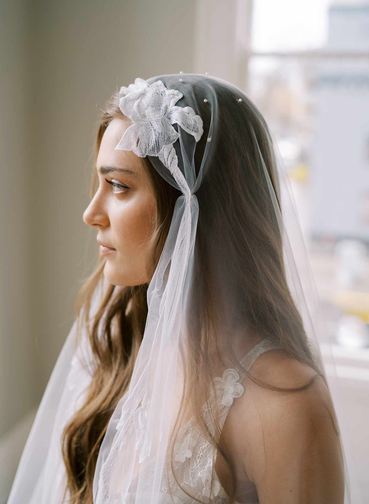 french lace trimmed juliette juliet bridal veil, twigs and honey