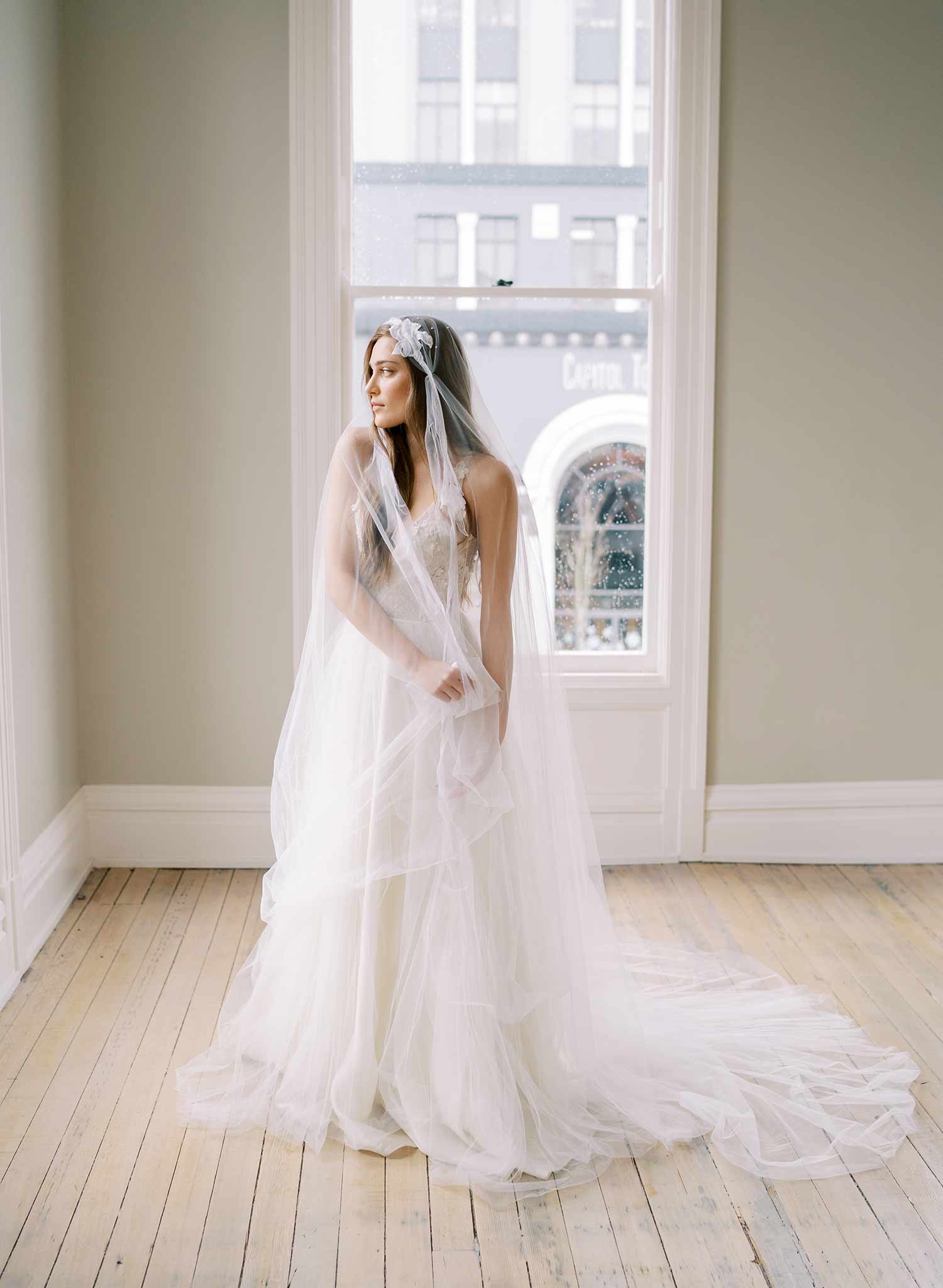 french lace trimmed juliette juliet bridal veil, twigs and honey
