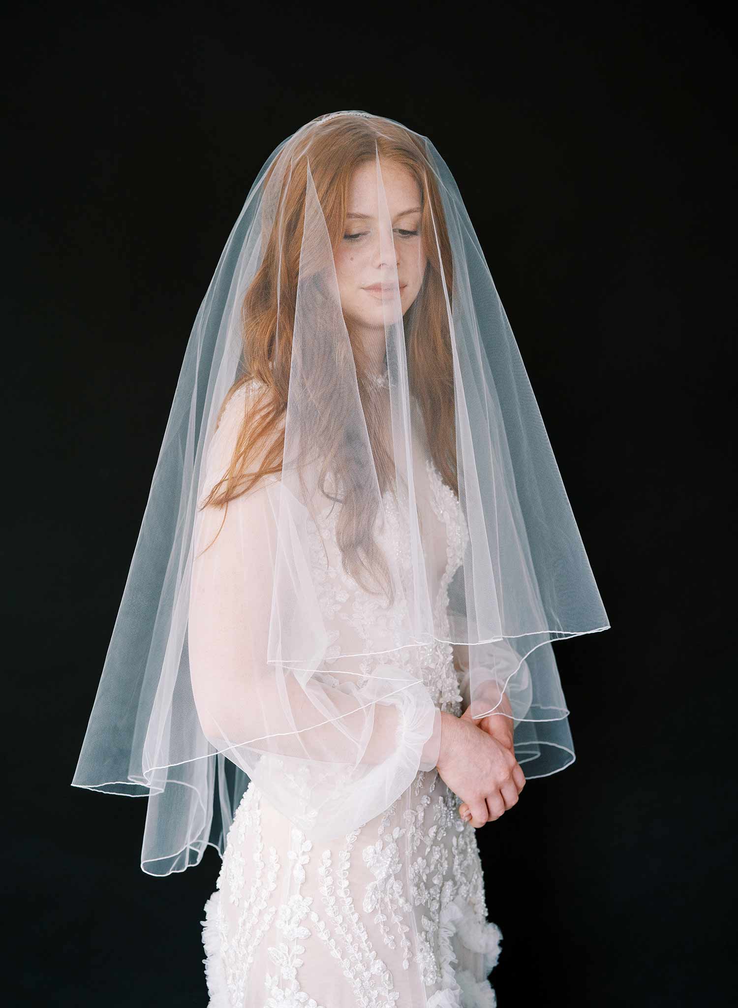 simple merrow edge white tulle wedding veil, twigs & honey