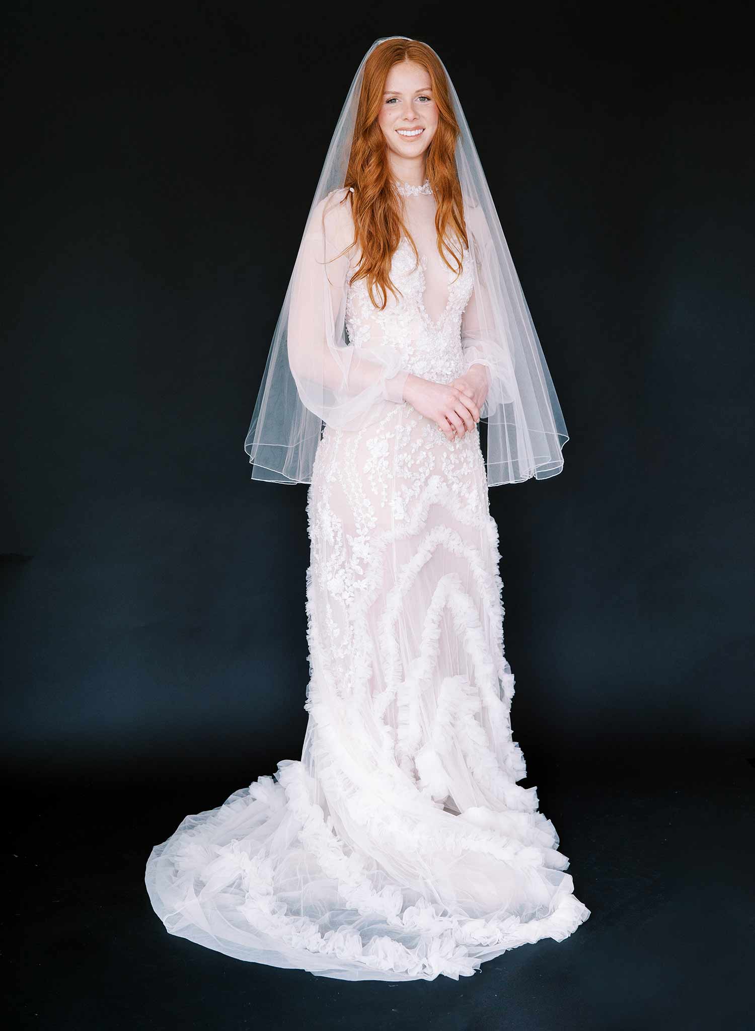 simple merrow edge white tulle wedding veil, twigs & honey