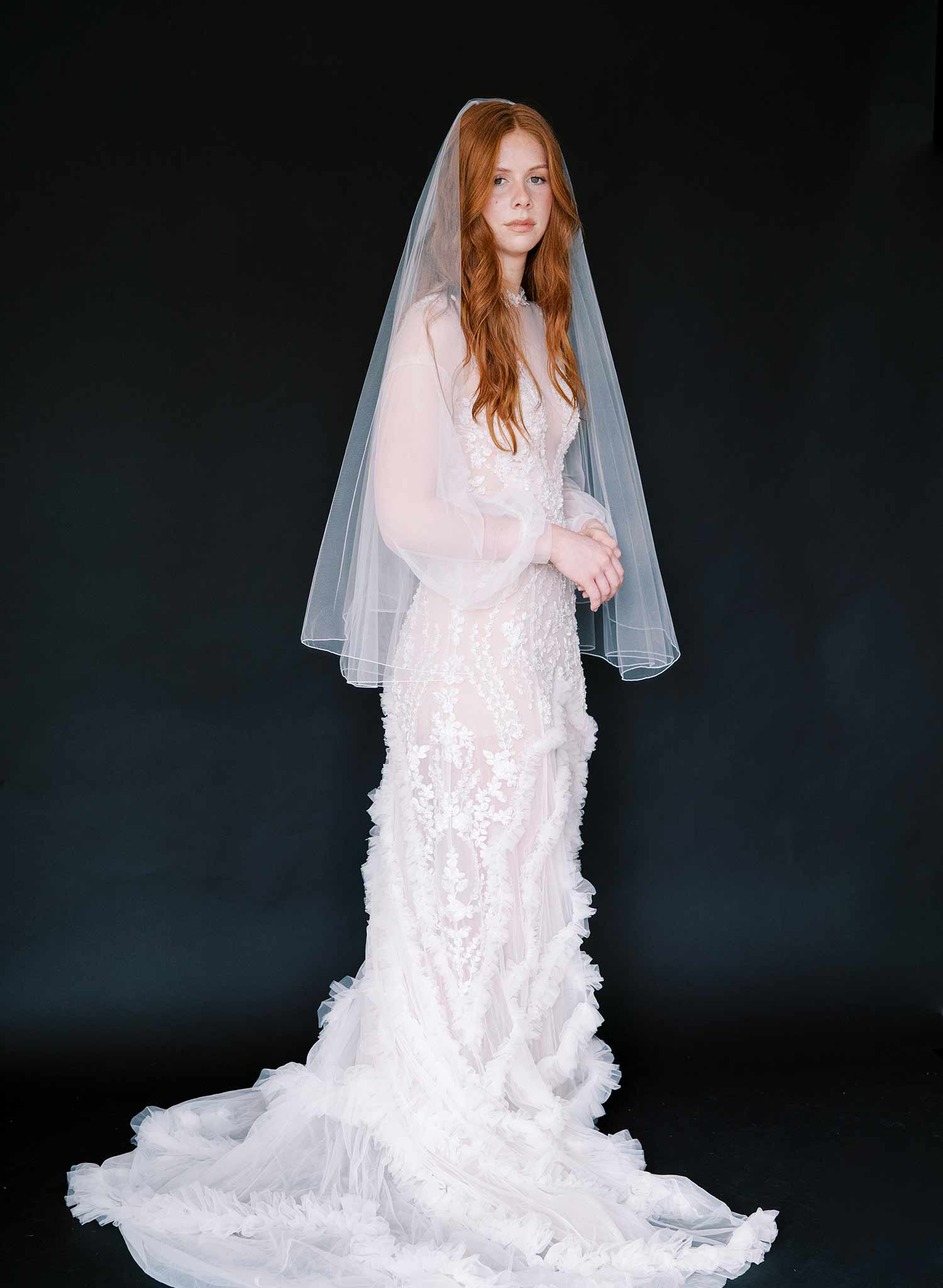 simple merrow edge white tulle wedding veil, twigs & honey