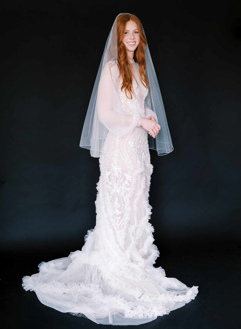 Bordered single layer wedding veil - Merrow edge simple veil - Style #2464