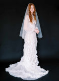 simple merrow edge white tulle wedding veil, twigs & honey