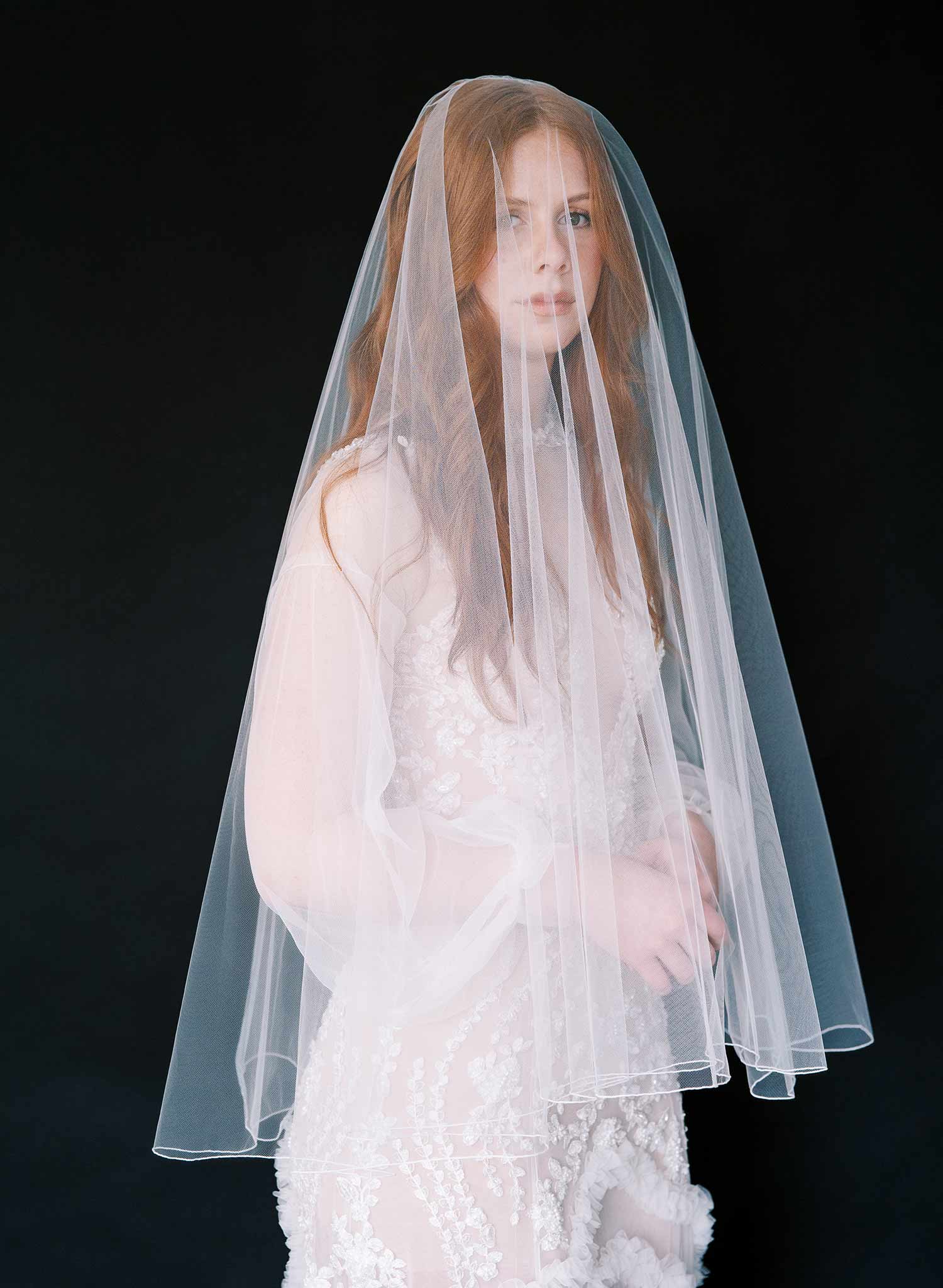 simple merrow edge white tulle wedding veil, twigs & honey