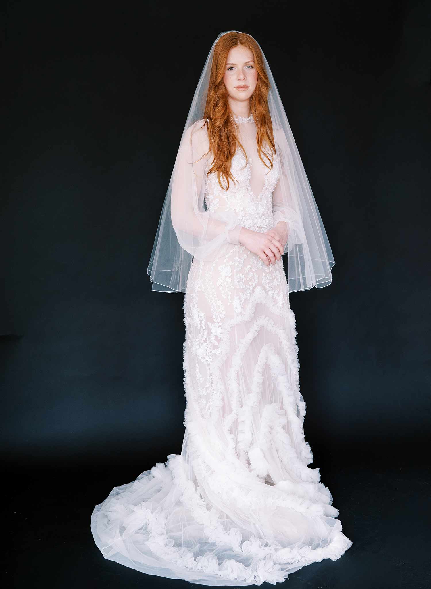 simple merrow edge white tulle wedding veil, twigs & honey