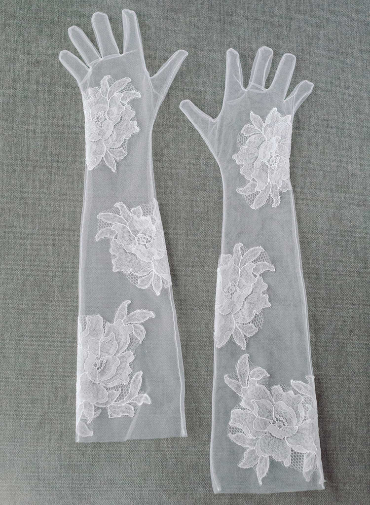 long floral lace tulle bridal gloves, twigs & honey