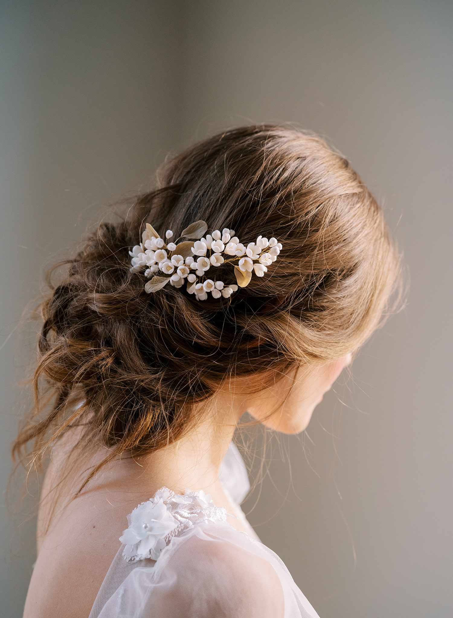 handmade clay lilac branch wedding hair comb, twigs and honey