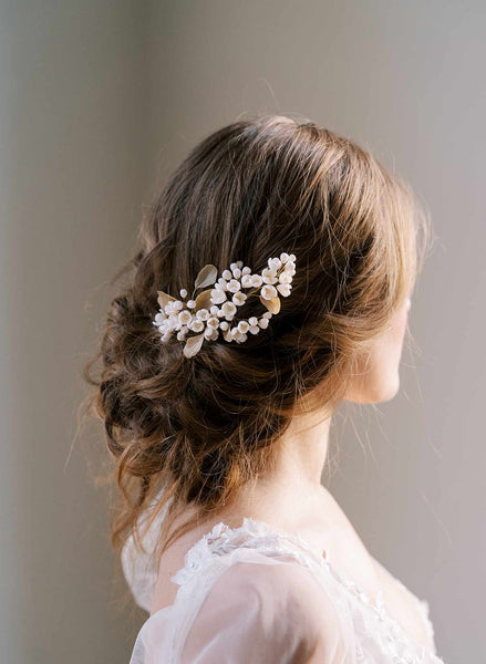 Twigs & Honey Pearl Hair Pin Set, Floral - Baby's Breath Freshwater Hair Pin Set of 5 - Style #2158