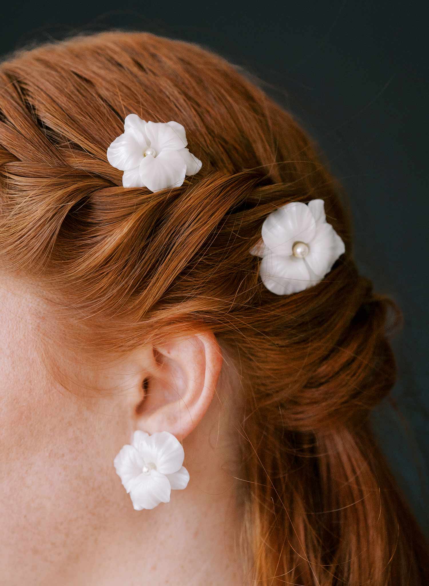 Modern bridal orchid hair pins Pearlescent orchid pin set of 2