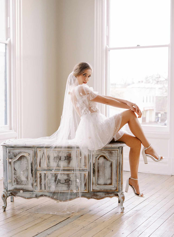 Handmade train veil with floral embellishments - Primrose embroidered ...