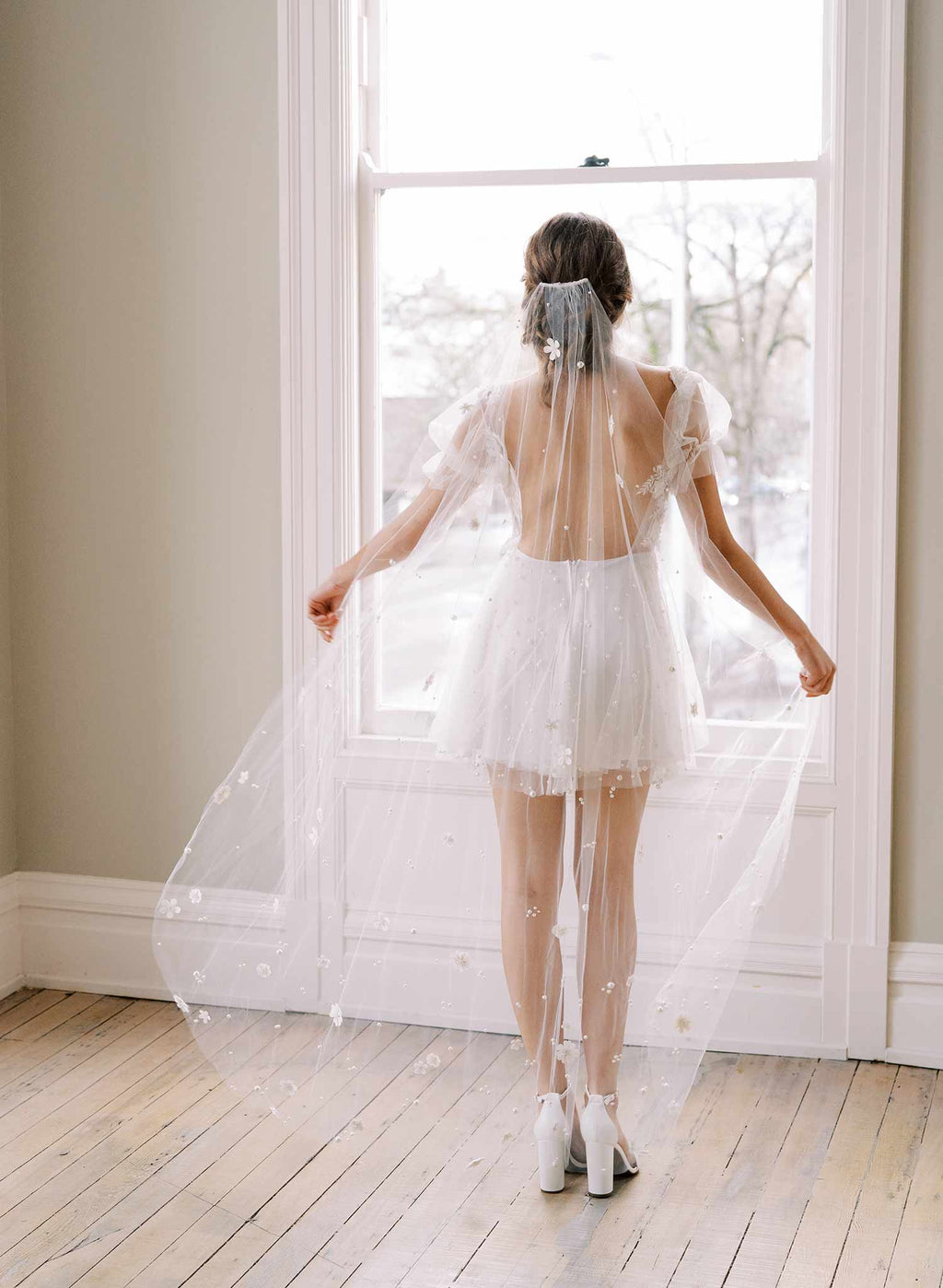 Handmade train veil with floral embellishments - Primrose embroidered ...