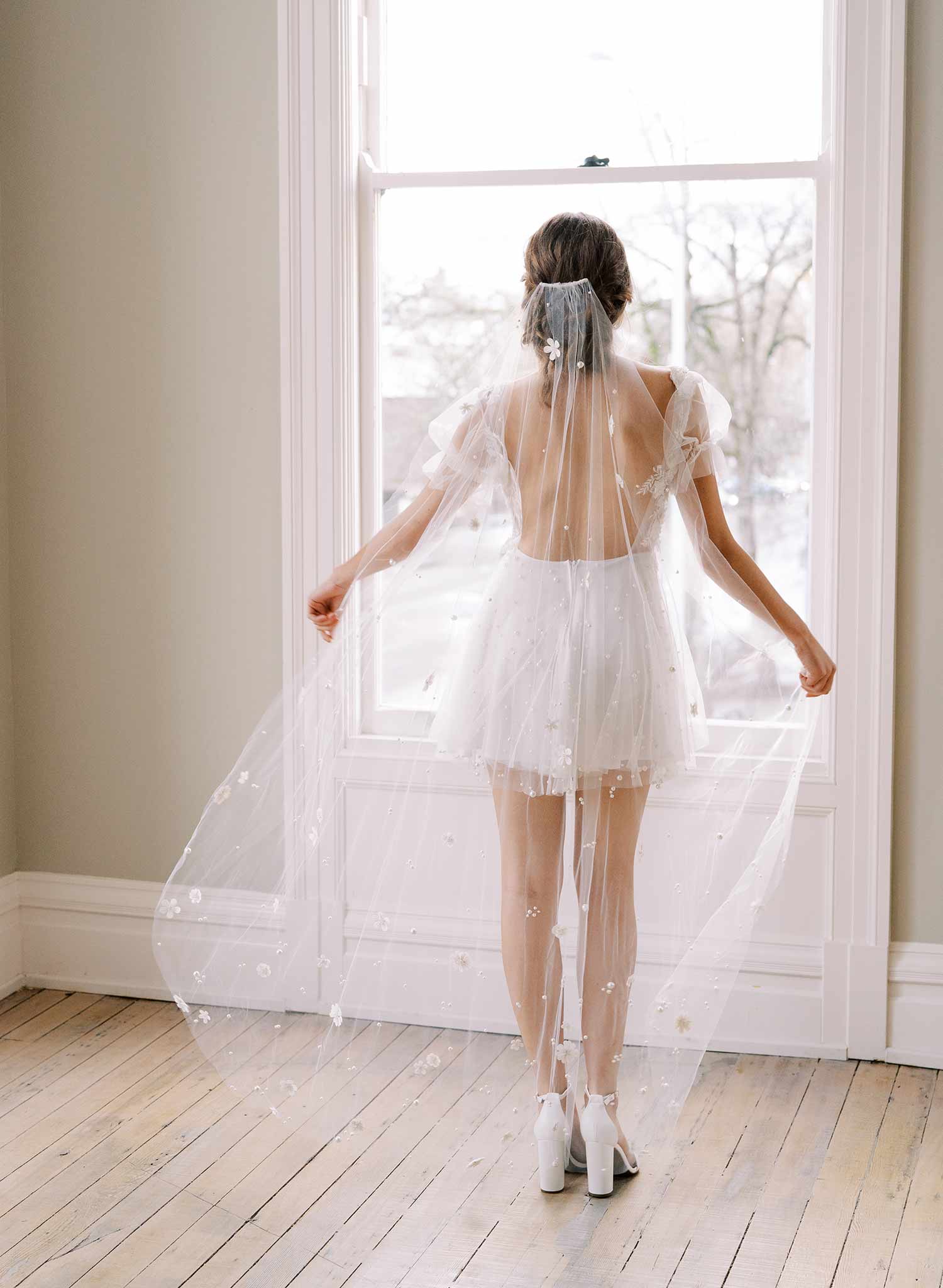 floral embroidered train bridal veil, twigs & honey