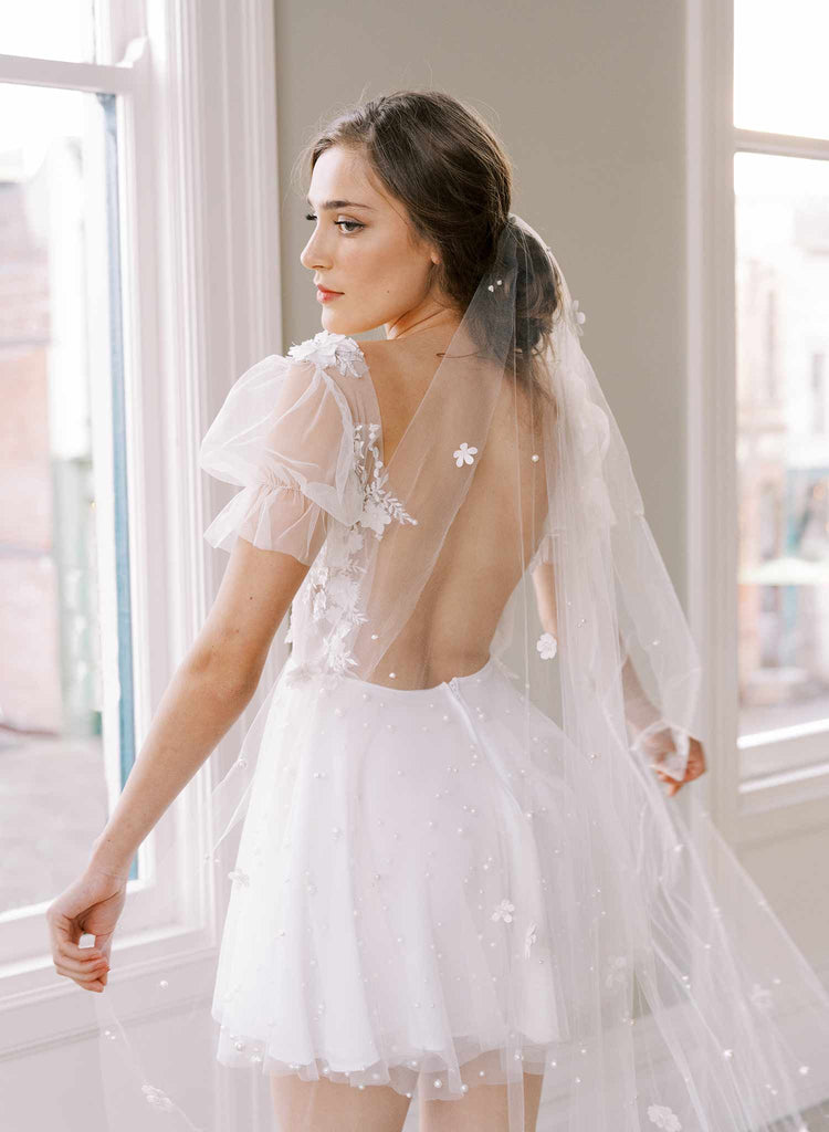 floral embroidered train bridal veil, twigs & honey