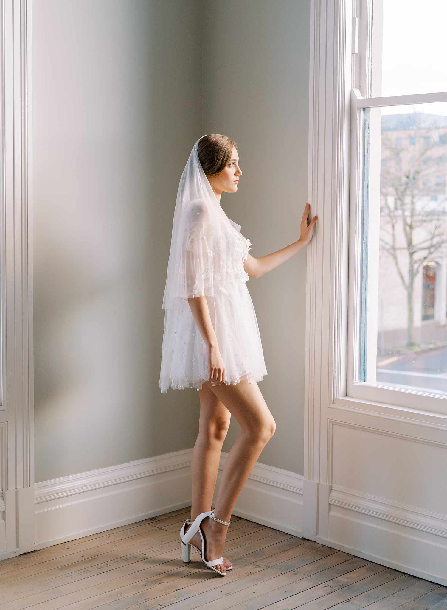 floral embroidered veil with pearls and flowers, twigs and honey