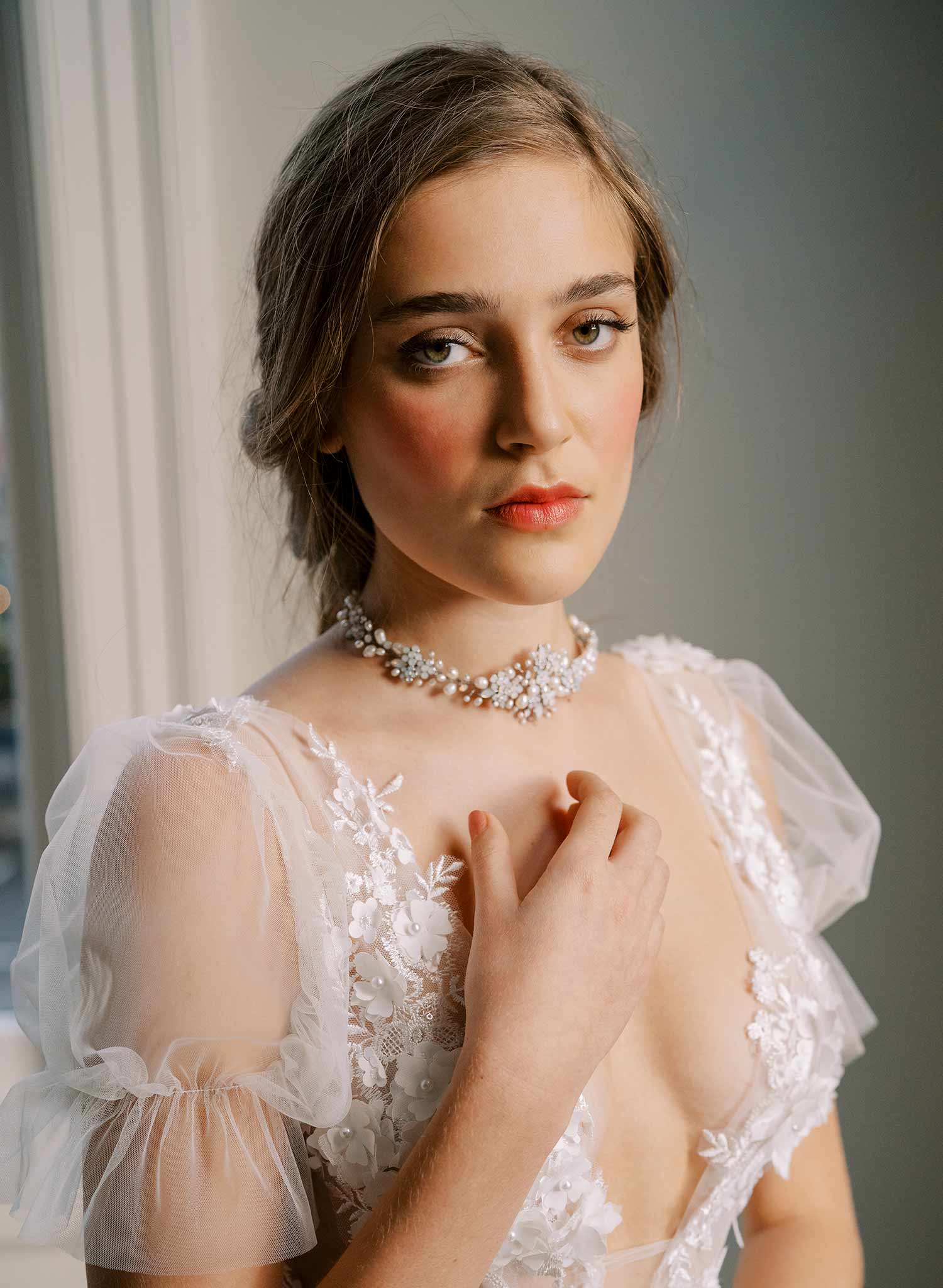 freshwater pearl and opal crystal choker bridal necklace, twigs and honey