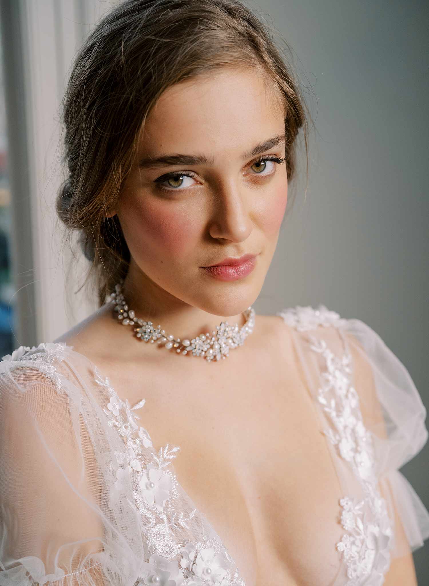 freshwater pearl and opal crystal choker bridal necklace, twigs and honey