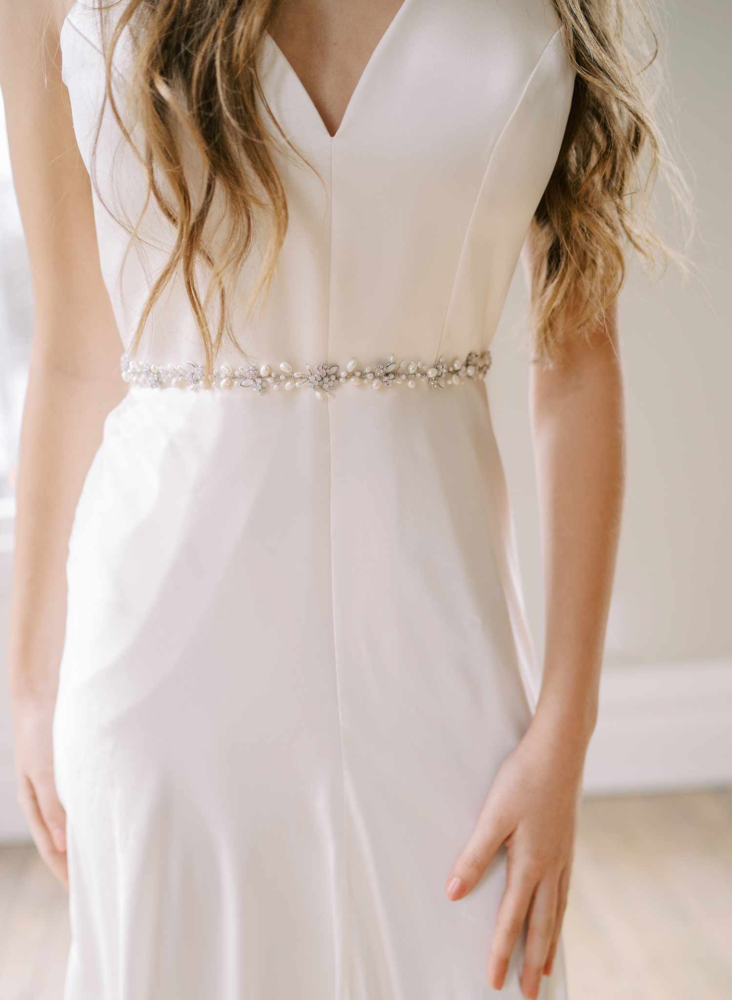 freshwater pearl and opal crystal bridal sash, twigs & honey