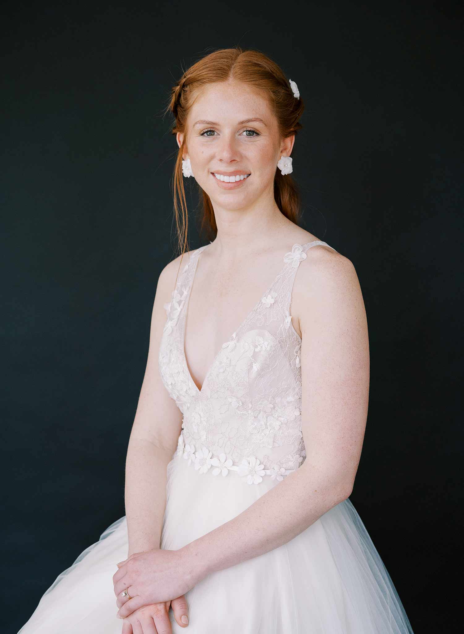 handmade clay orchid white bridal post back earrings, twigs & honey