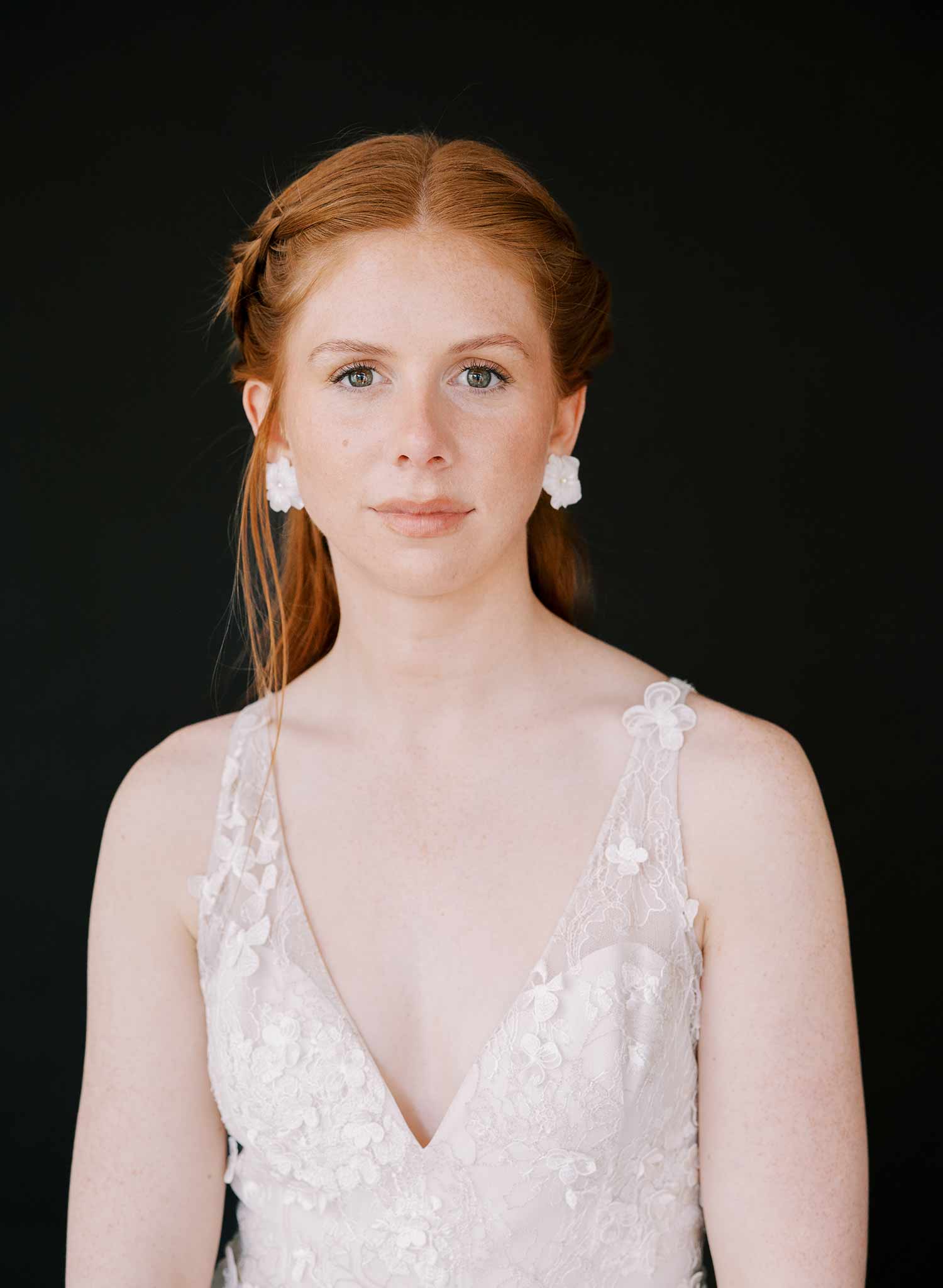 handmade clay orchid white bridal post back earrings, twigs & honey