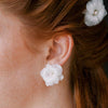 handmade clay orchid white bridal post back earrings, twigs & honey