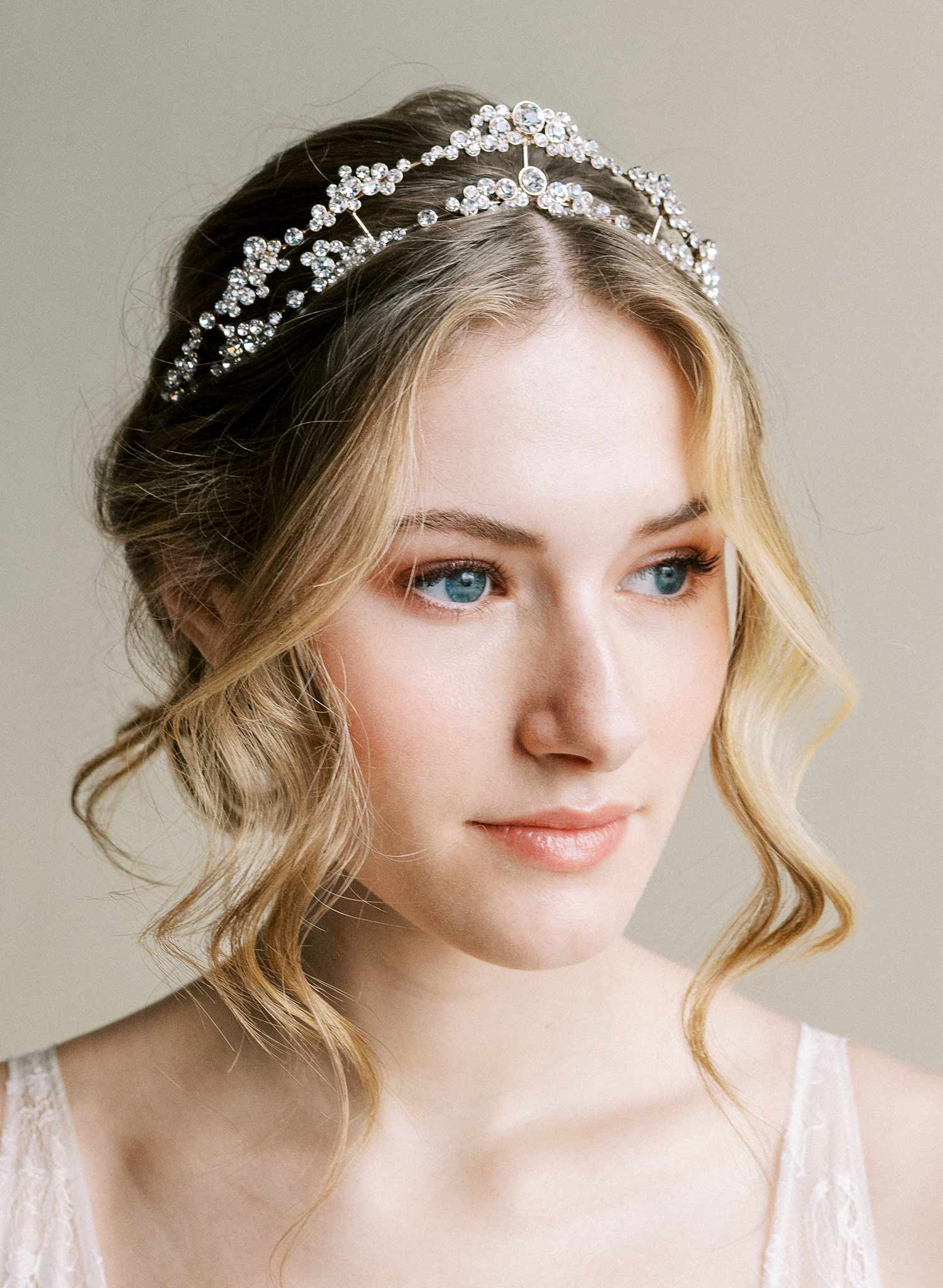 Crystal champagne bubbles inspired bridal crown, tiara. Silver or Gold. By Twigs & Honey
