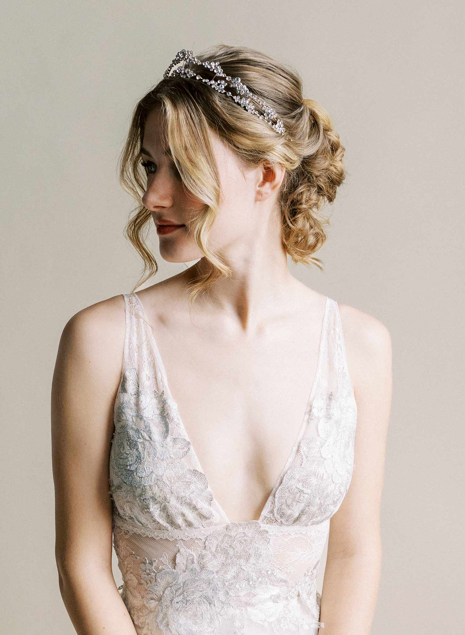 Crystal champagne bubbles inspired bridal crown, tiara. Silver or Gold. By Twigs & Honey