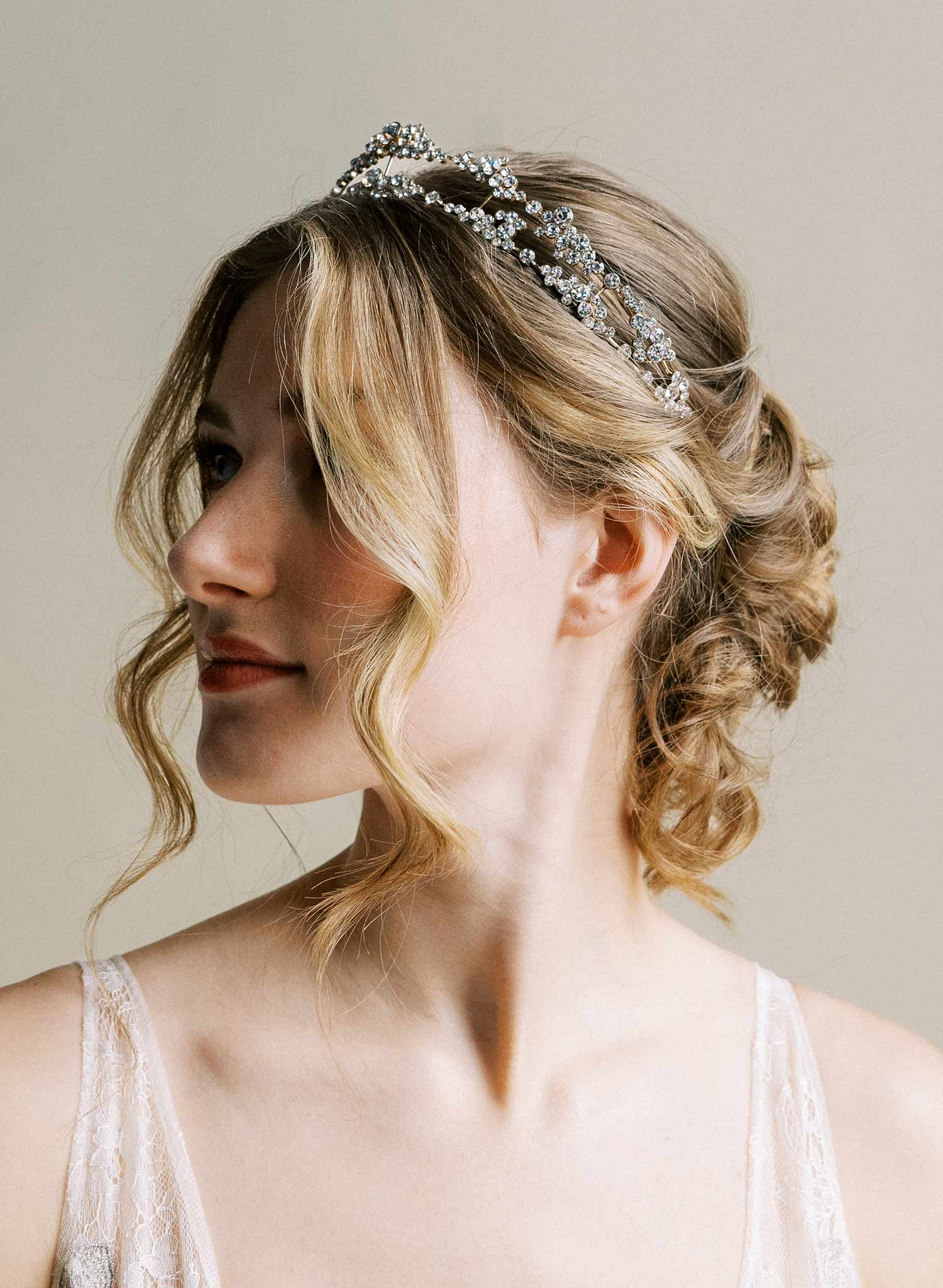 Crystal champagne bubbles inspired bridal crown, tiara. Silver or Gold. By Twigs & Honey
