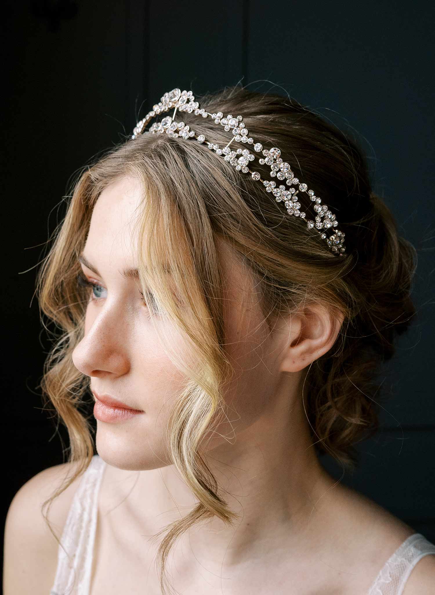 Crystal champagne bubbles inspired bridal crown, tiara. Silver or Gold. By Twigs & Honey