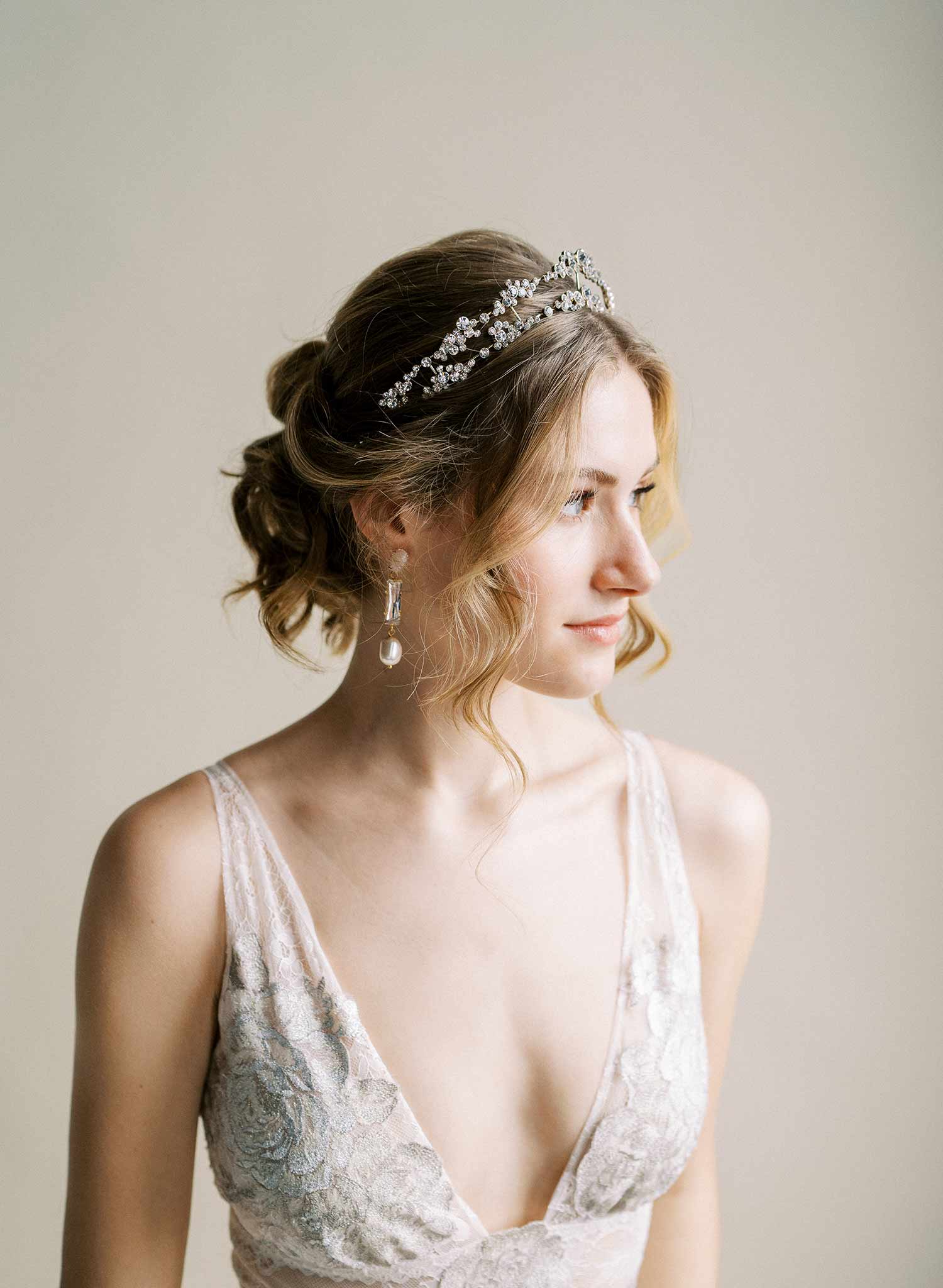 Crystal champagne bubbles inspired bridal crown, tiara. Silver or Gold. By Twigs & Honey