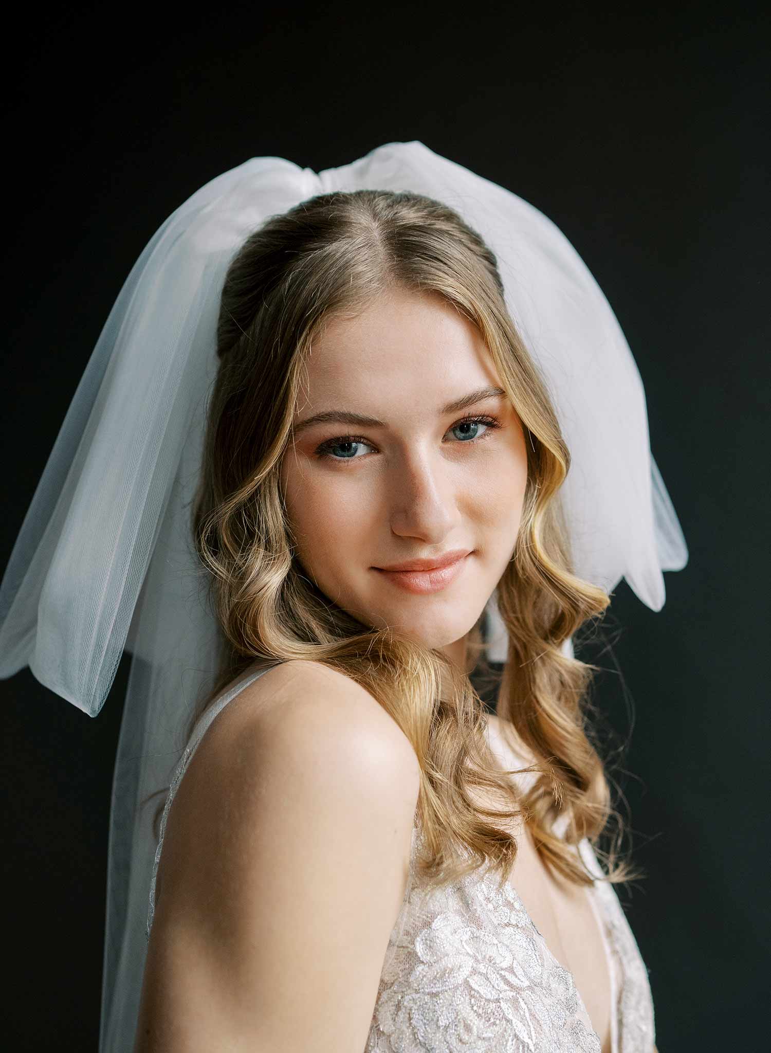 Handmade oversized tulle bow veil with chapel train, wedding and bridal. 