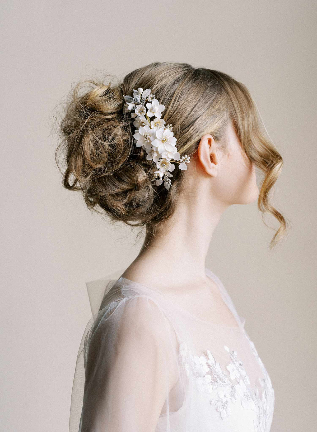 Creamy floral garden comb, large - Style #2551 display picture 2
