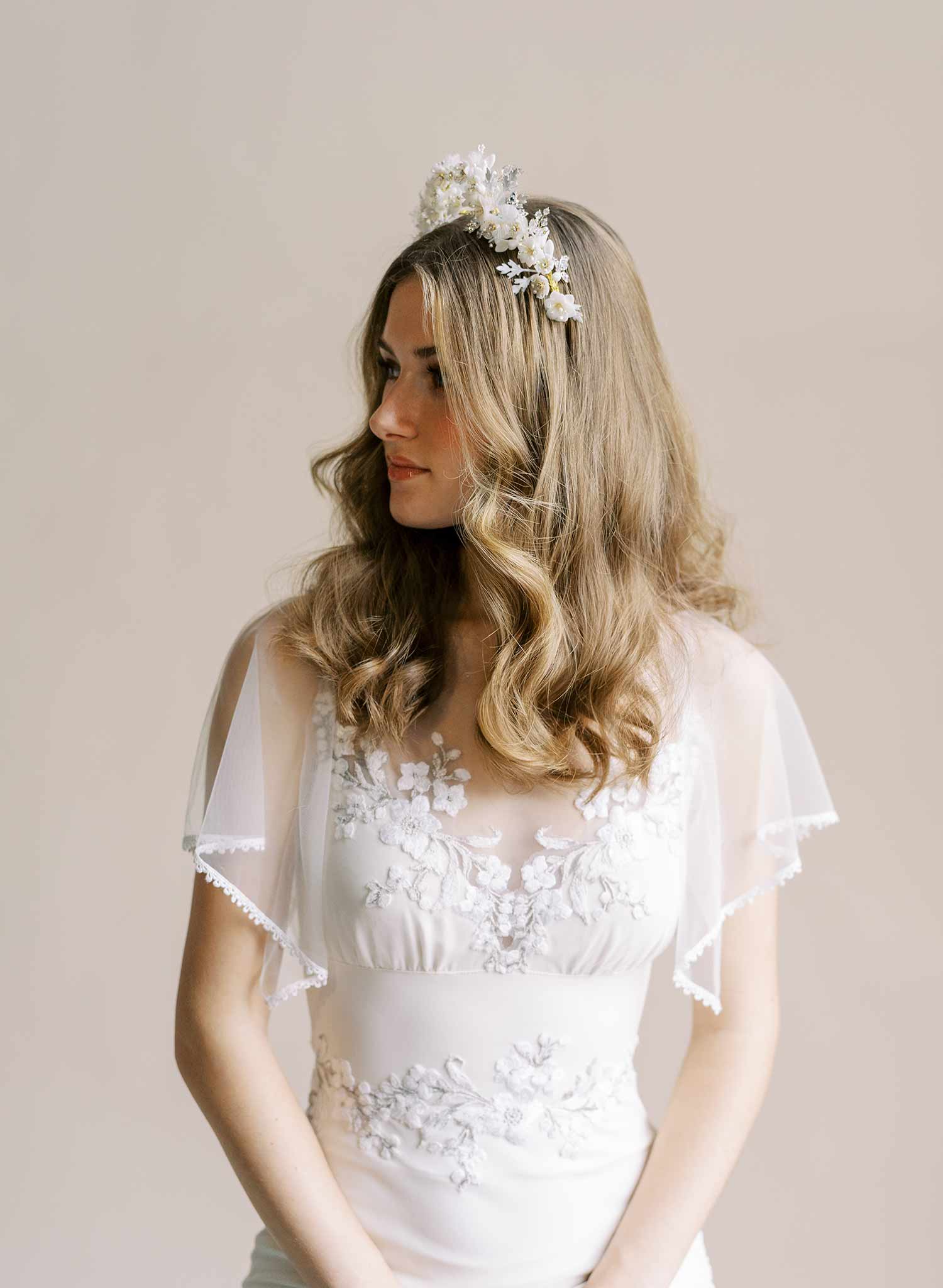 Handmade clay flower and Austrian crystal bridal crown, headband, tiara by Twigs & Honey