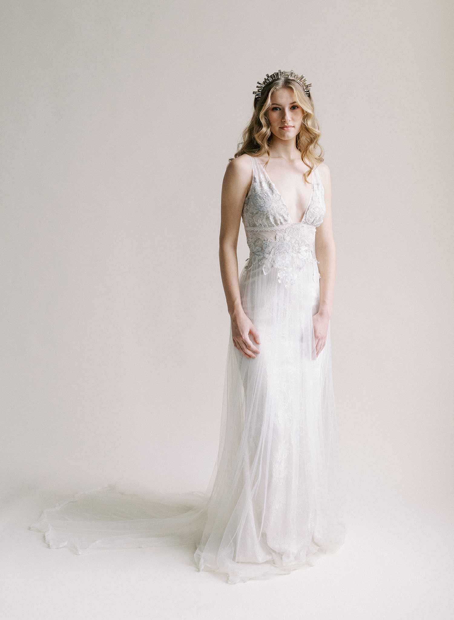 Baguette princess cut Austrian crystal bridal tiara, crown by Twigs and Honey.