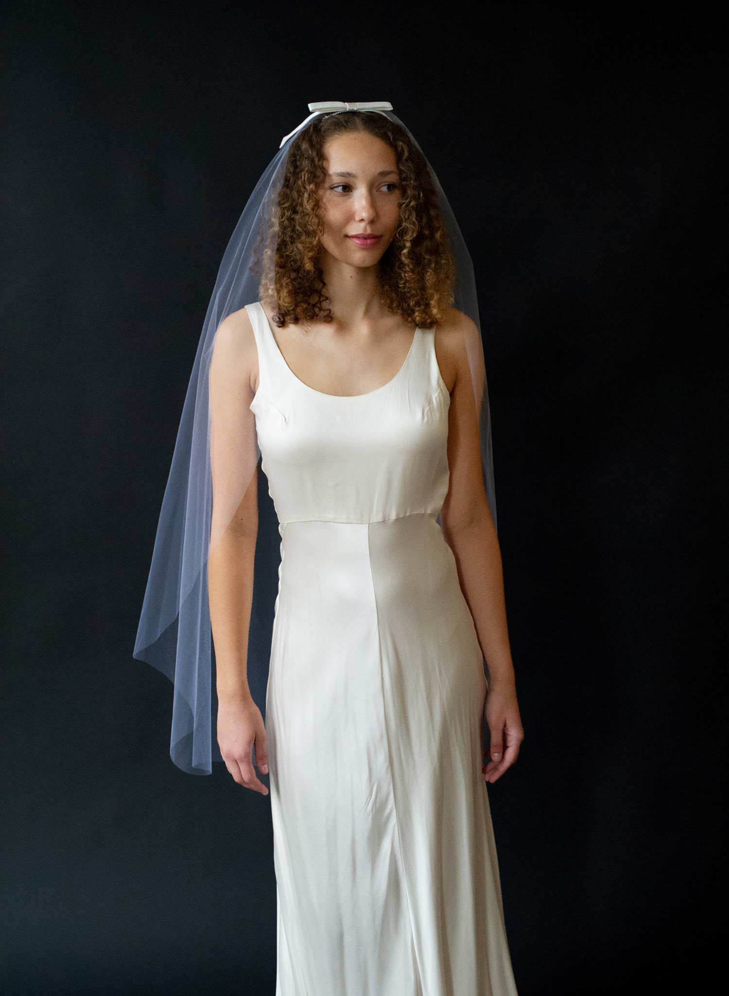 Seam back, Fingertip mantilla with silk bows - Style #2602