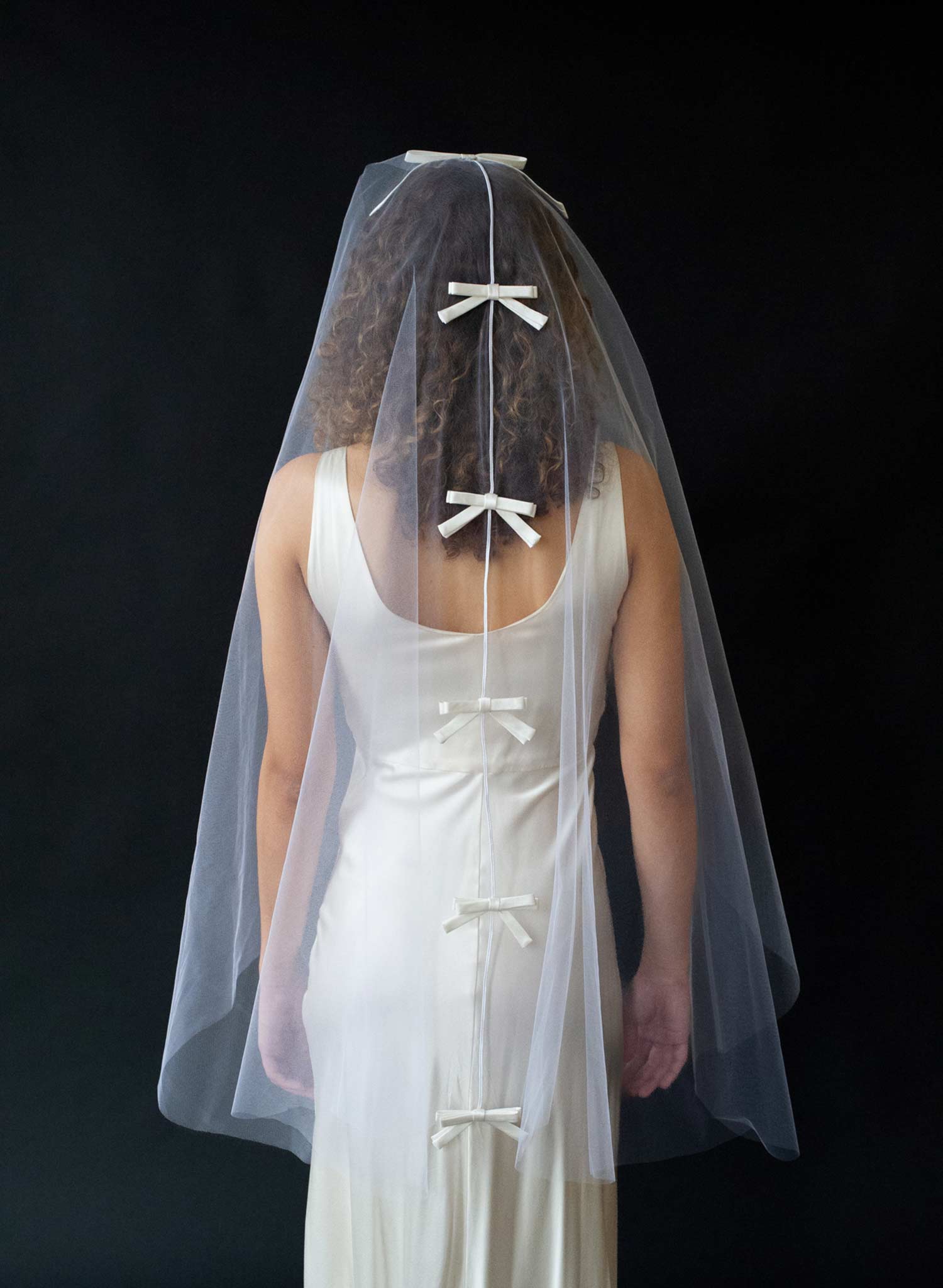 Seam back, Fingertip mantilla with silk bows - Style #2602