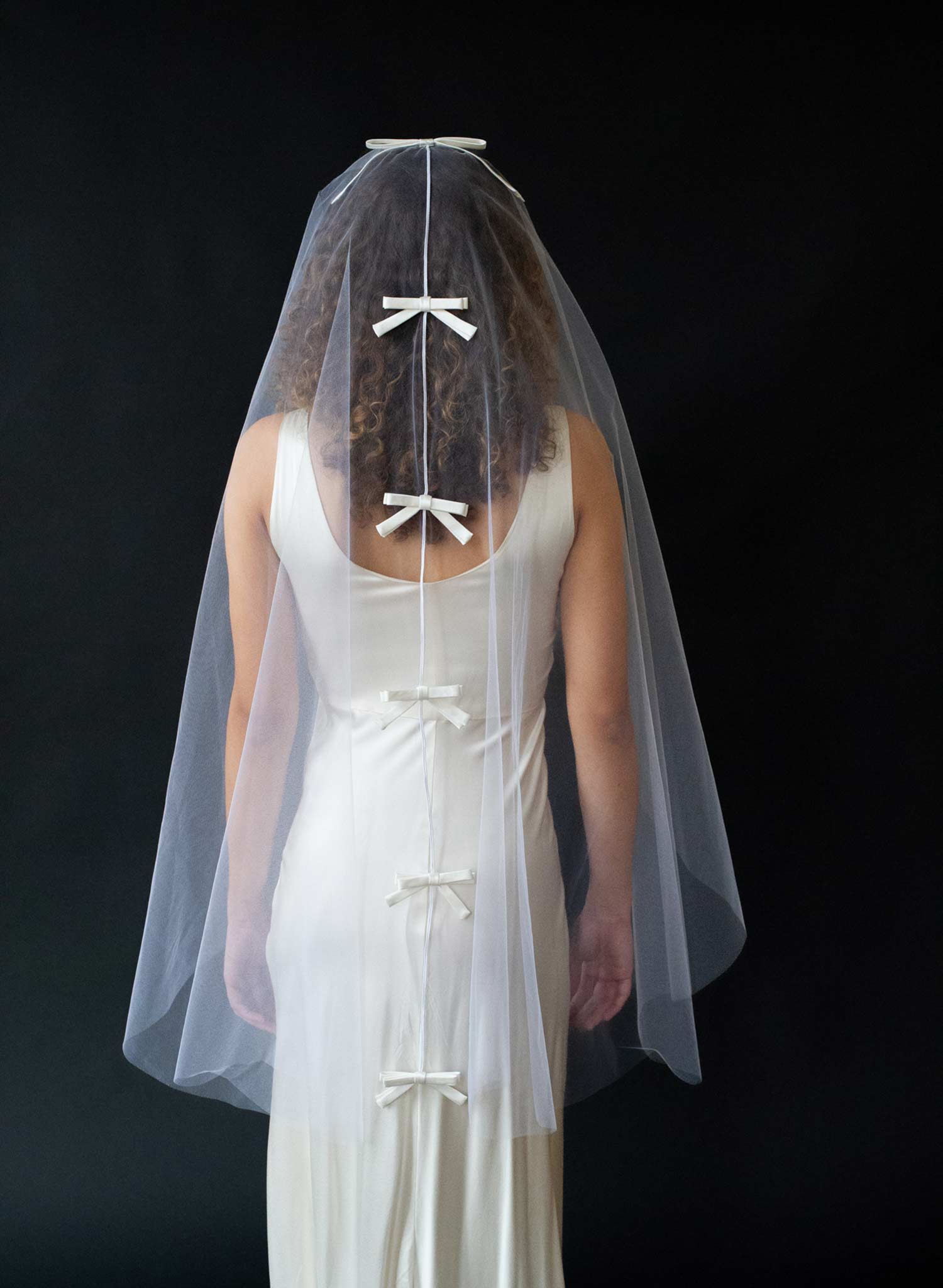 Seam back, Fingertip mantilla with silk bows - Style #2602