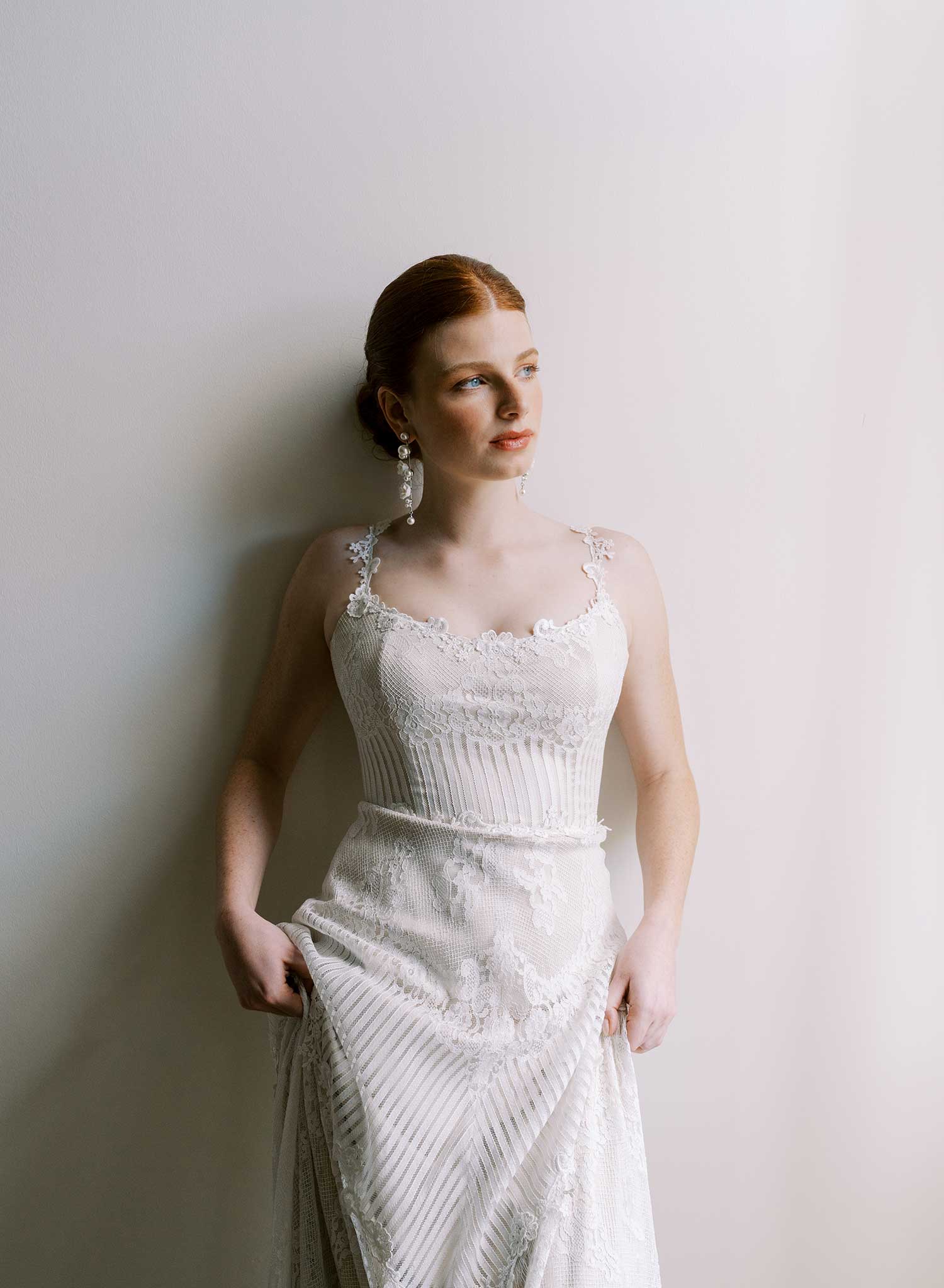 Sculped rose and pearl linear earrings - Style #2605