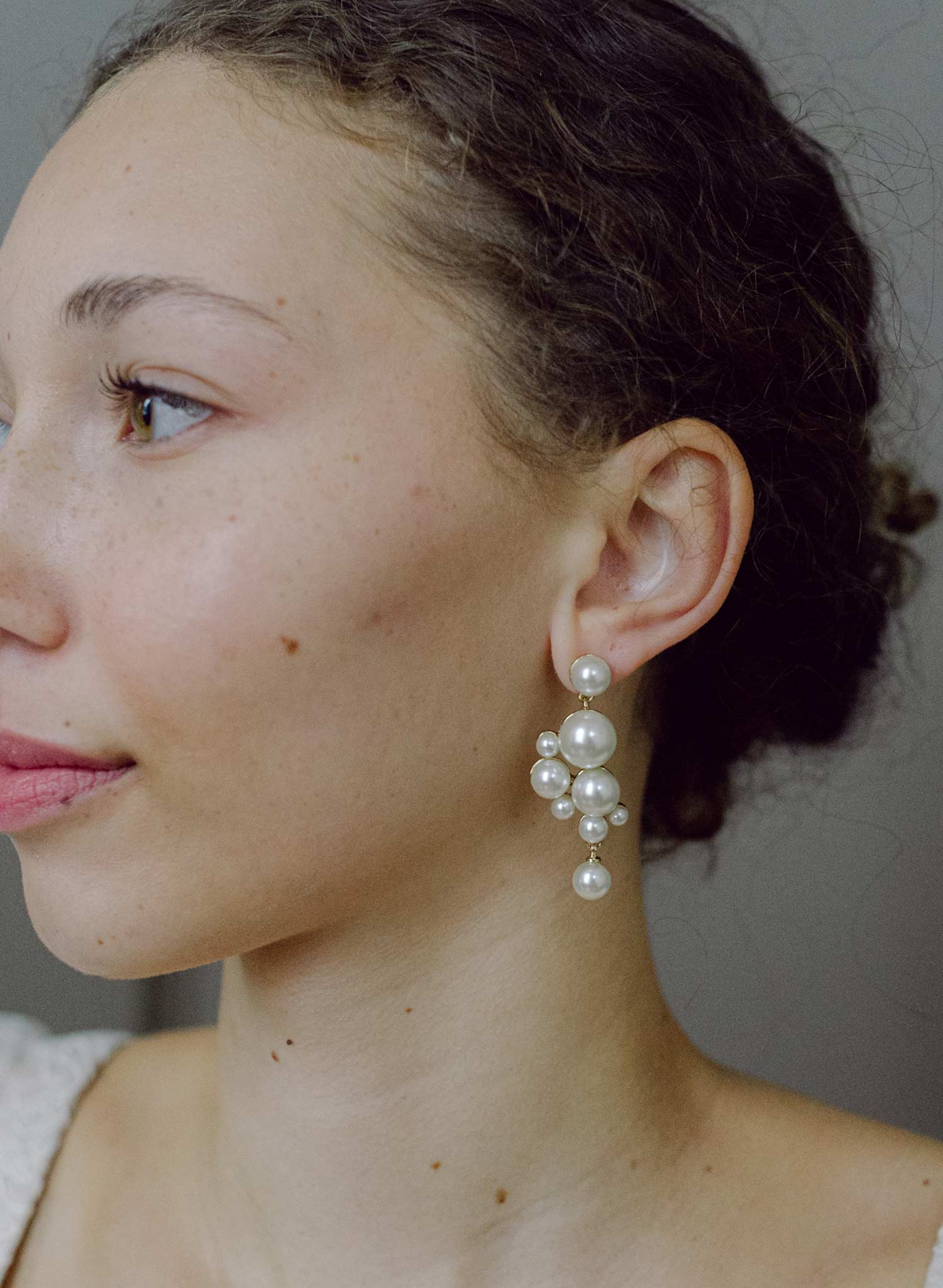 Pearl droplets bridal earrings, medium - Style #2606