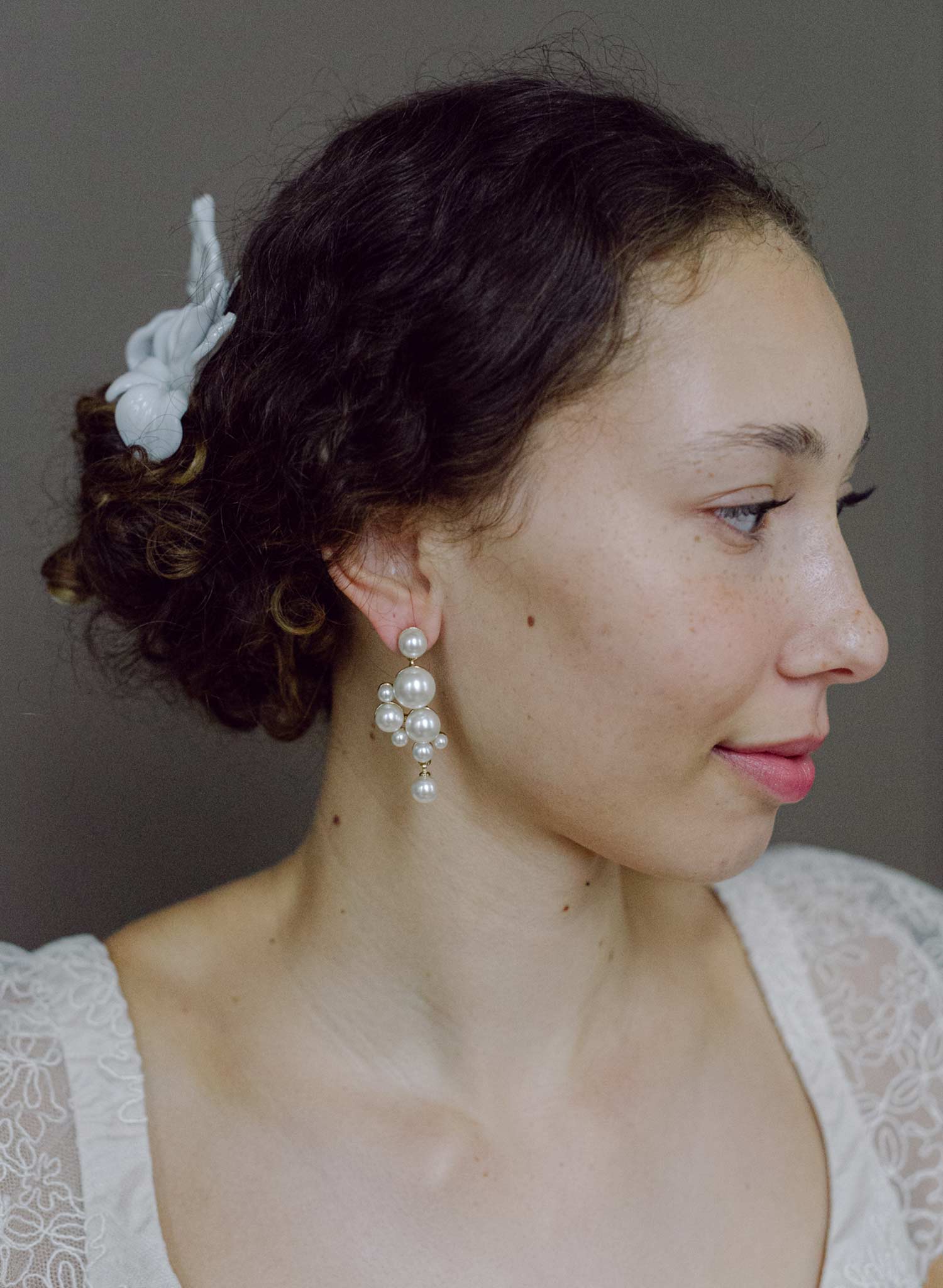 Pearl droplets bridal earrings, medium - Style #2606