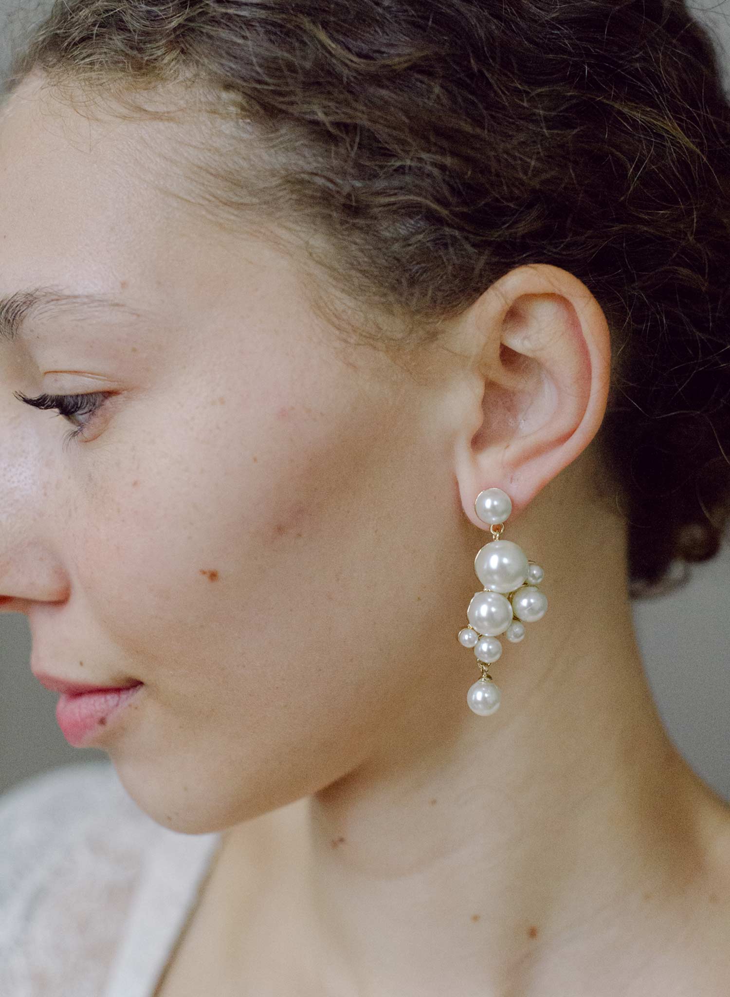 Pearl droplets bridal earrings, medium - Style #2606