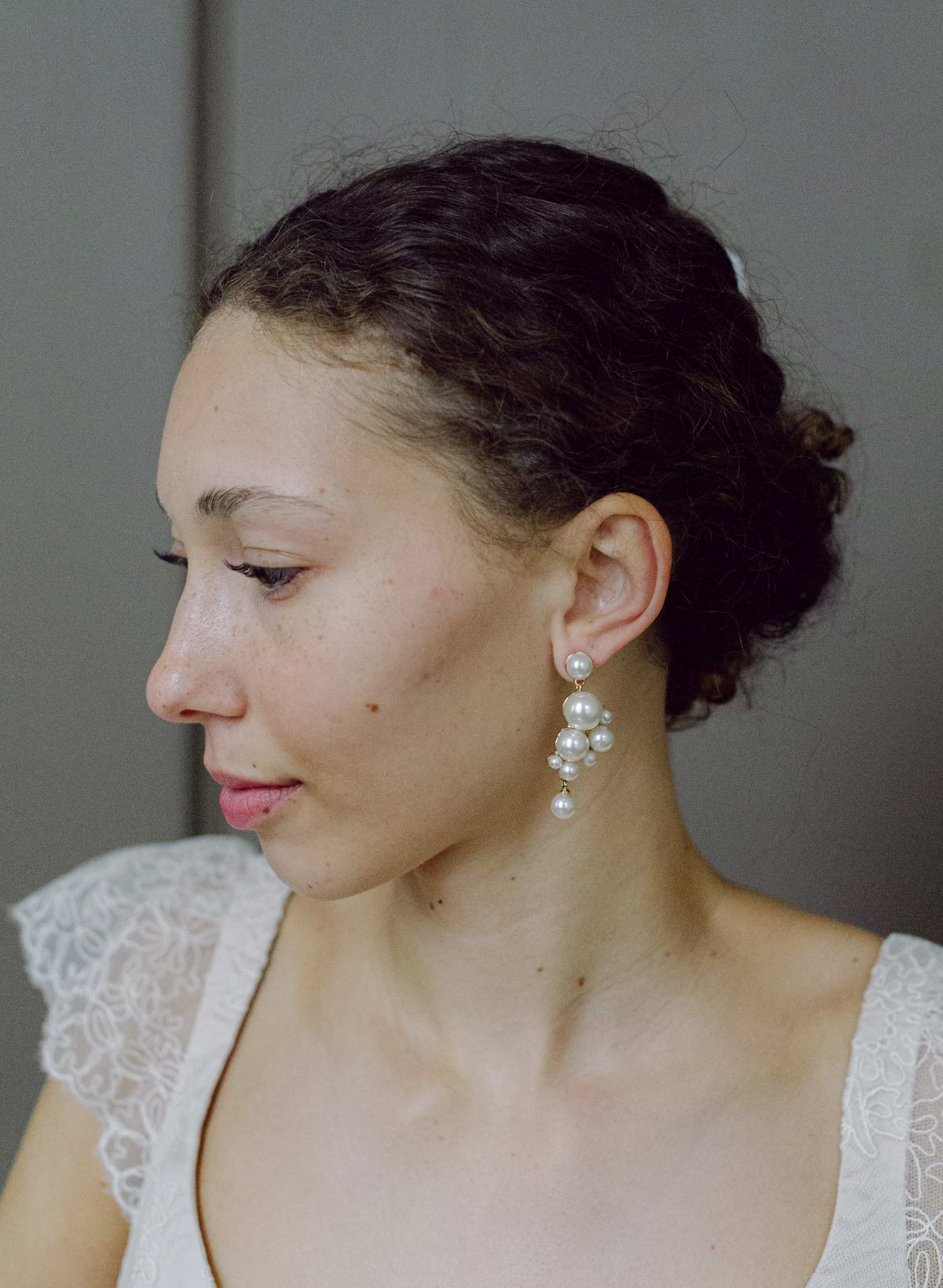 Pearl droplets bridal earrings, medium - Style #2606